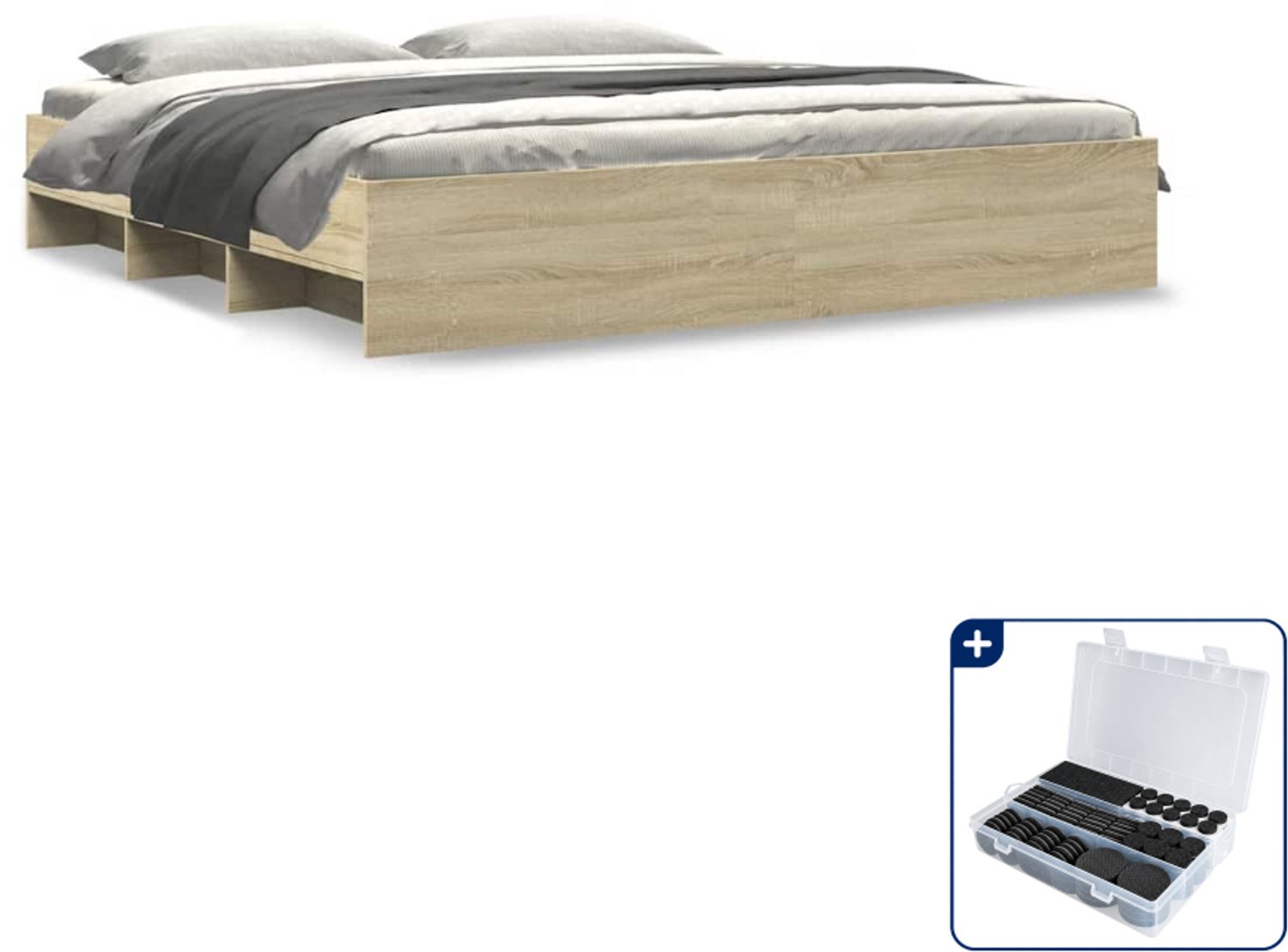 vidaXL Bedframe - 200 x 200 cm - bewerkt hout - sonoma eiken - Inclusief antikrasvilt 177-delig Wit