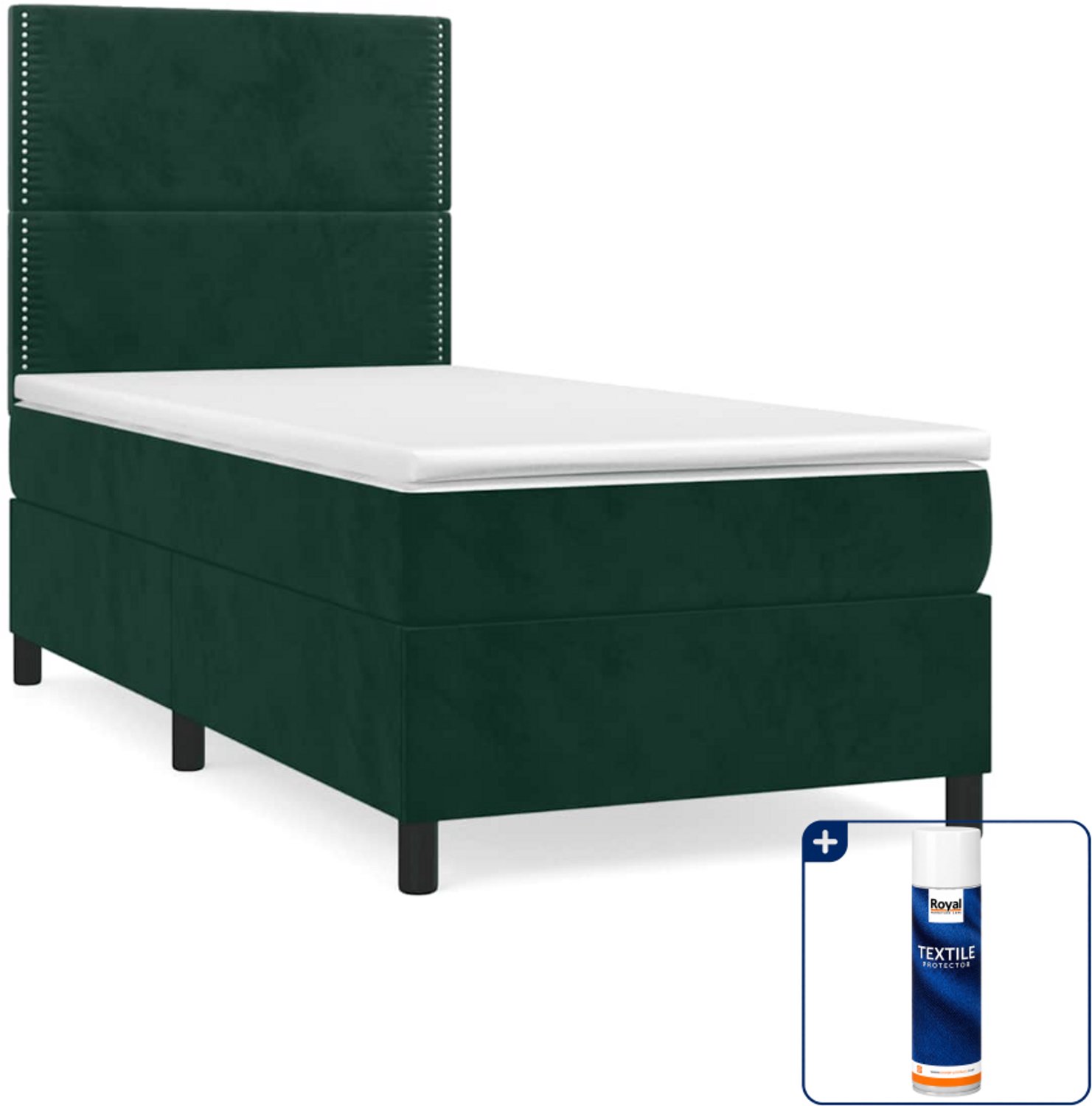 vidaXL boxspring met matras 100 x 200 cm - fluweel - donkergroen - Inclusief textielbeschermer 500 ml