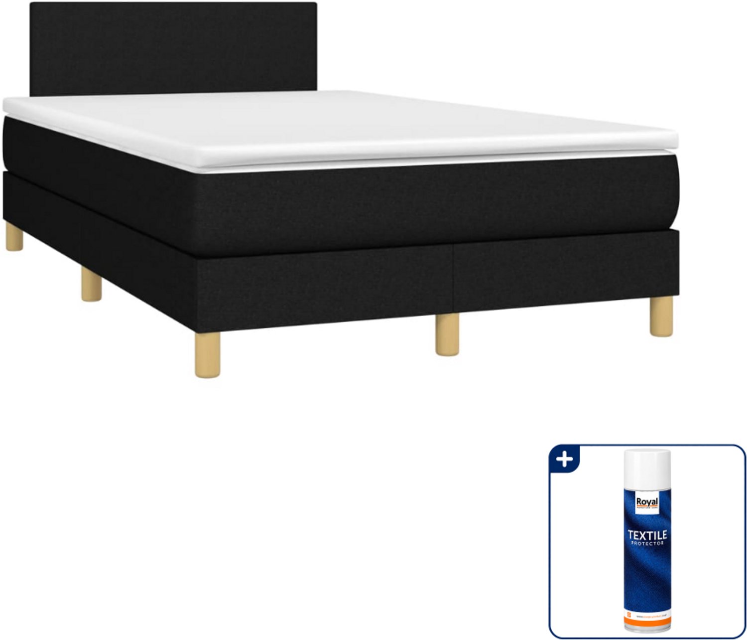 vidaXL boxspring met matras - 120 x 190 cm - zwart - Inclusief textielbeschermer 500 ml