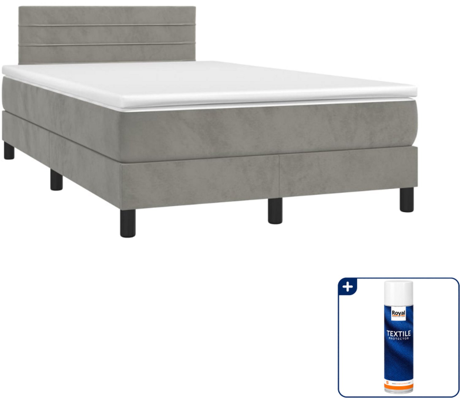 vidaXL boxspring met matras - 120 x 190 cm - fluweel - lichtgrijs - Inclusief textielbeschermer 500 ml