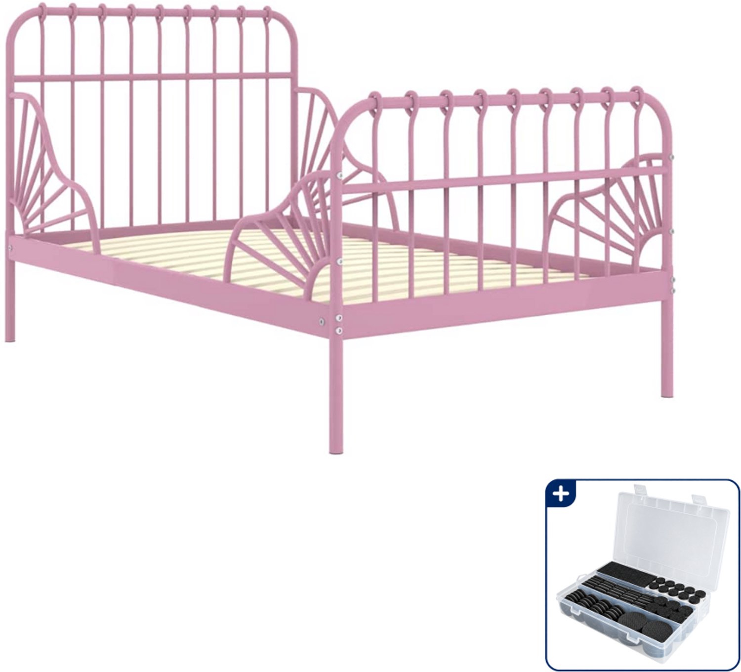 vidaXL bedframe verlengbaar - 80 x 130/200 cm - roze - Inclusief antikrasvilt 177-delig