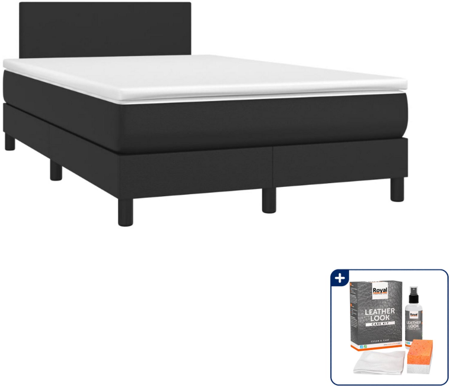 vidaXL boxspring met matras - 120 x 190 cm - kunstleer - zwart - Inclusief onderhoudsset voor kunstleer 150 ml