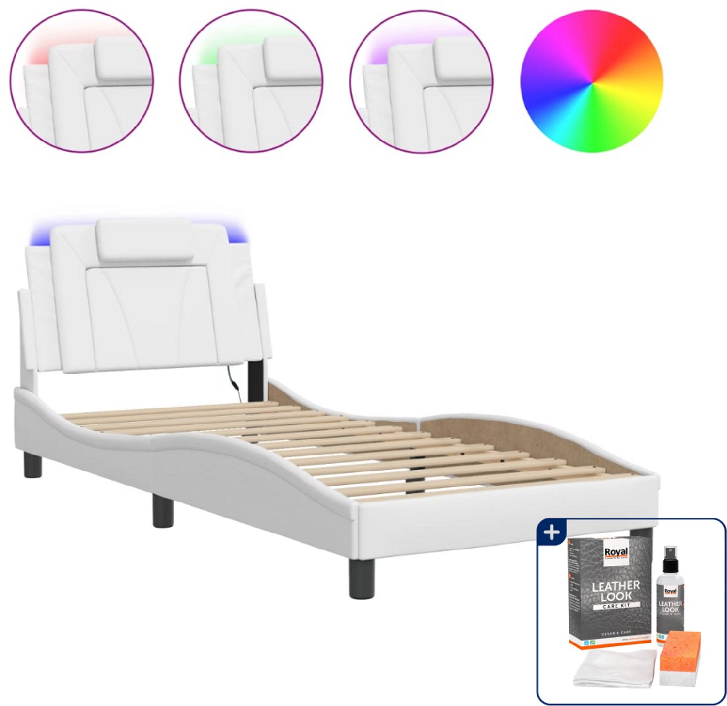 vidaXL Viana bedframe - 80 x 200 cm - wit - Inclusief onderhoudsset voor kunstleer 150 ml