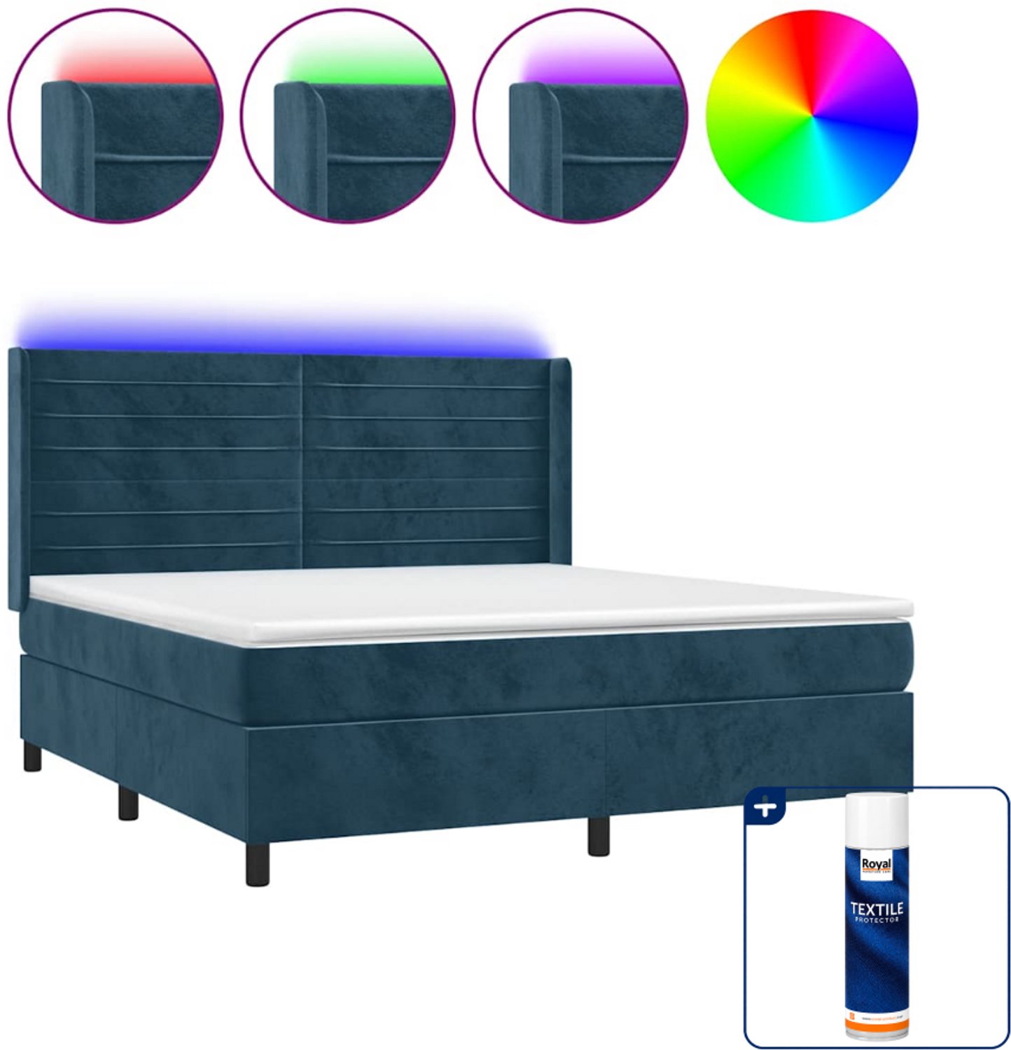 vidaXL Boxspring Kingsize - 180 x 200 cm - fluweel - donkerblauw - Inclusief textielbeschermer 500 ml
