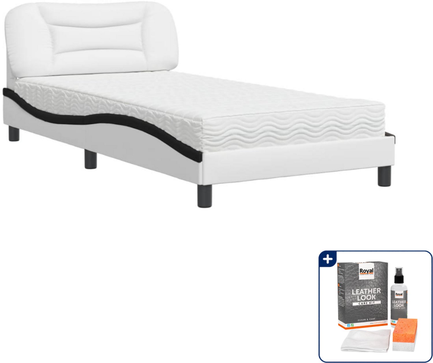 vidaXL bed Hvar met matras - 100 x 200 cm - kunstleer - wit en zwart - Inclusief onderhoudsset voor kunstleer 150 ml Bruin