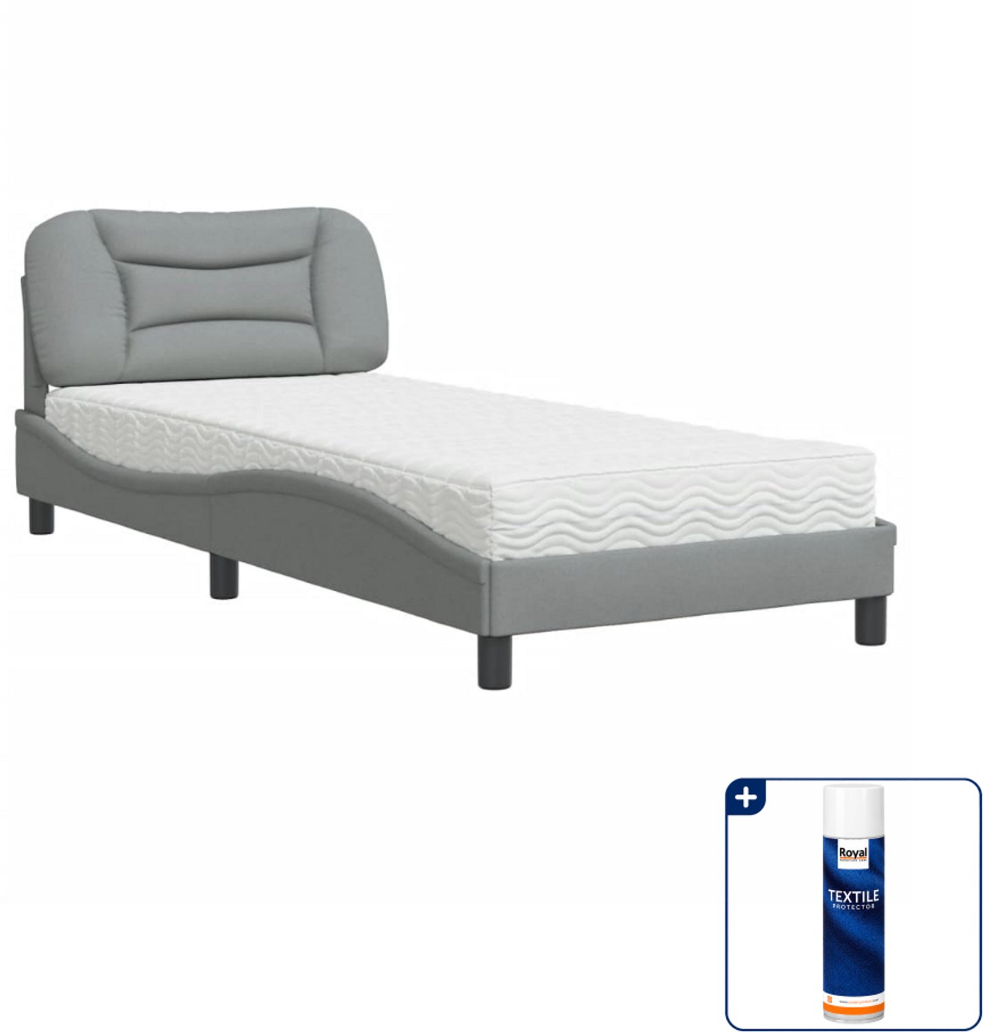 vidaXL Hvar bed met matras - 90 x 200 cm - lichtgrijs - Inclusief textielbeschermer 500 ml Zwart