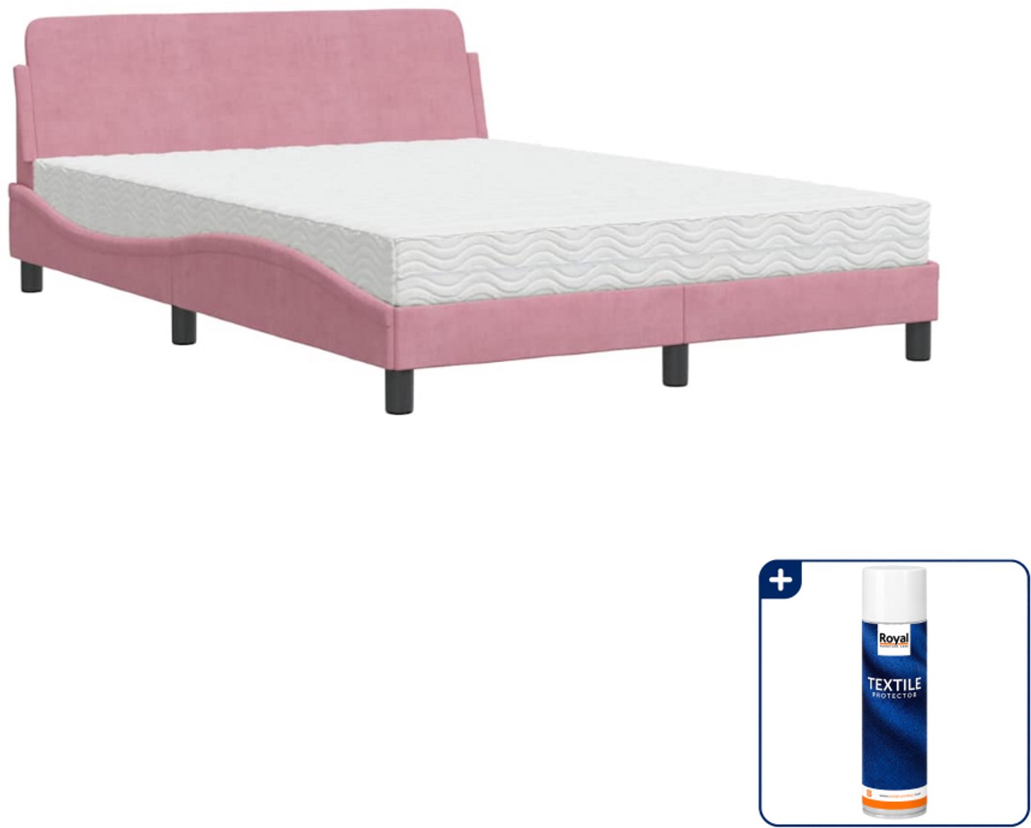 vidaXL Bed met matras Dover 120 x 200 cm - fluweel - roze - Inclusief textielbeschermer 500 ml