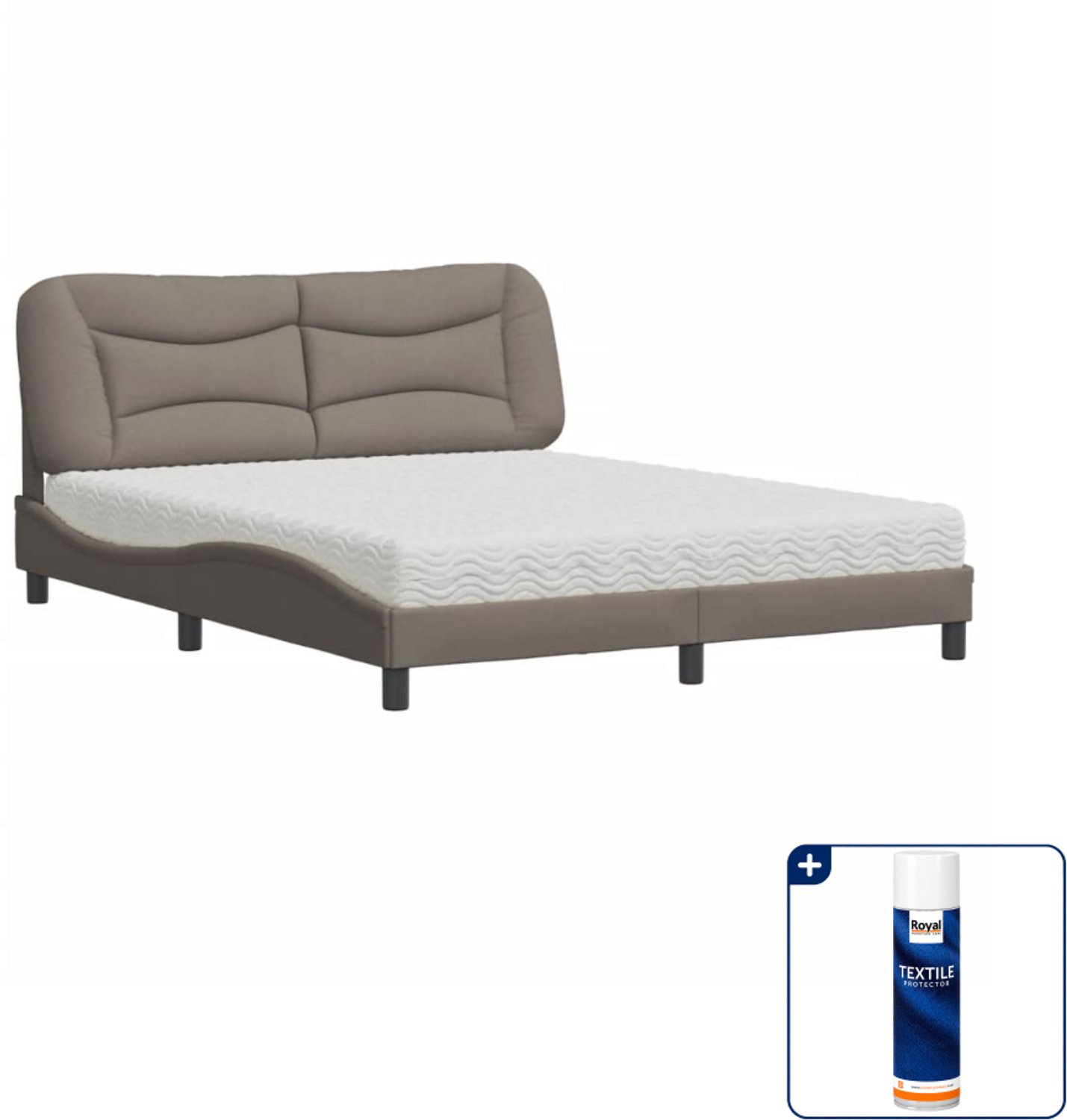 vidaXL Hvar bed met matras - Queensize - 160 x 200 cm - taupe - Inclusief textielbeschermer 500 ml