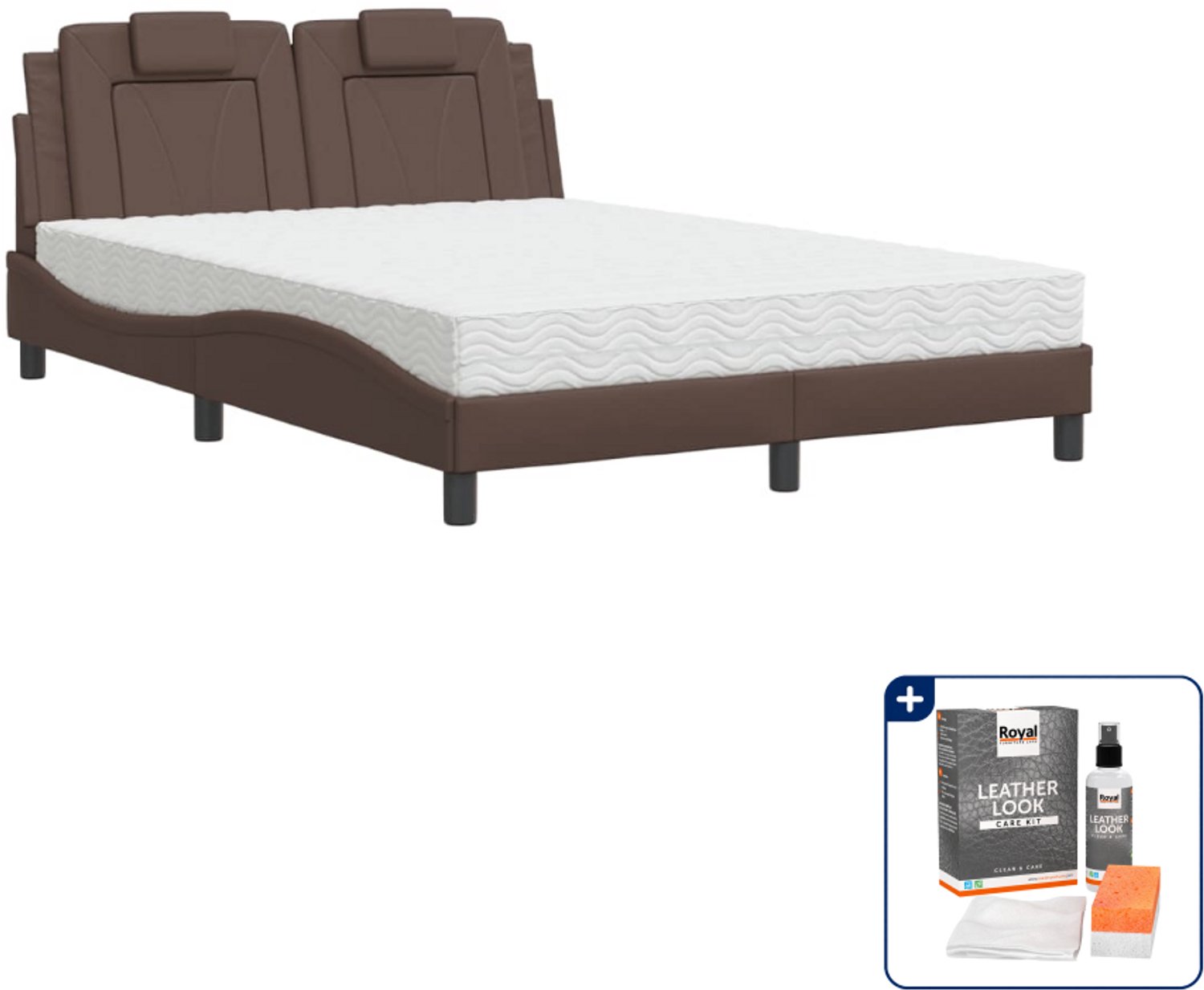 vidaXL Viana bed met matras 140 x 190 cm - bruin - Inclusief onderhoudsset voor kunstleer 150 ml