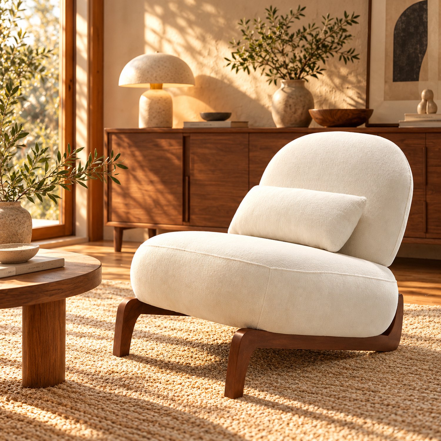 Mulder Living Fauteuil - Relaxfauteuil - Leesstoel zonder armleuningen - Comfortabele TV-stoel - Massief houten stoelpoten - Inclusief zitkussen - Zachte stof - Geschikt voor de woonkamer, slaapkame - Wit