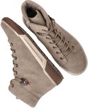 Bovenaanzicht van beige Rieker veterboots met bruine veters en zachte voering.