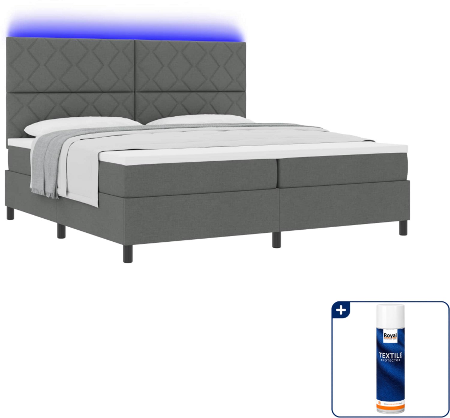 vidaXL boxspring - 200 x 200 cm - donkergrijs - Inclusief textielbeschermer 500 ml