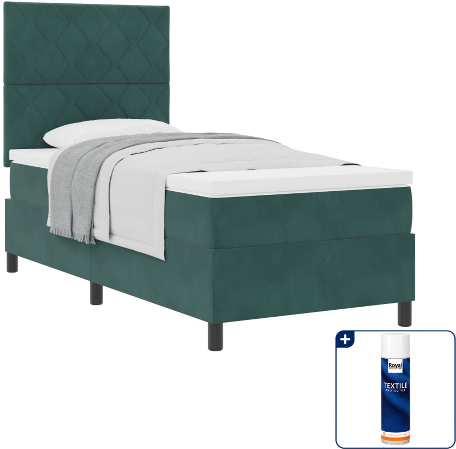 vidaXL boxspringbed - 90 x 200 cm - fluweel - donkergroen - Inclusief textielbeschermer 500 ml