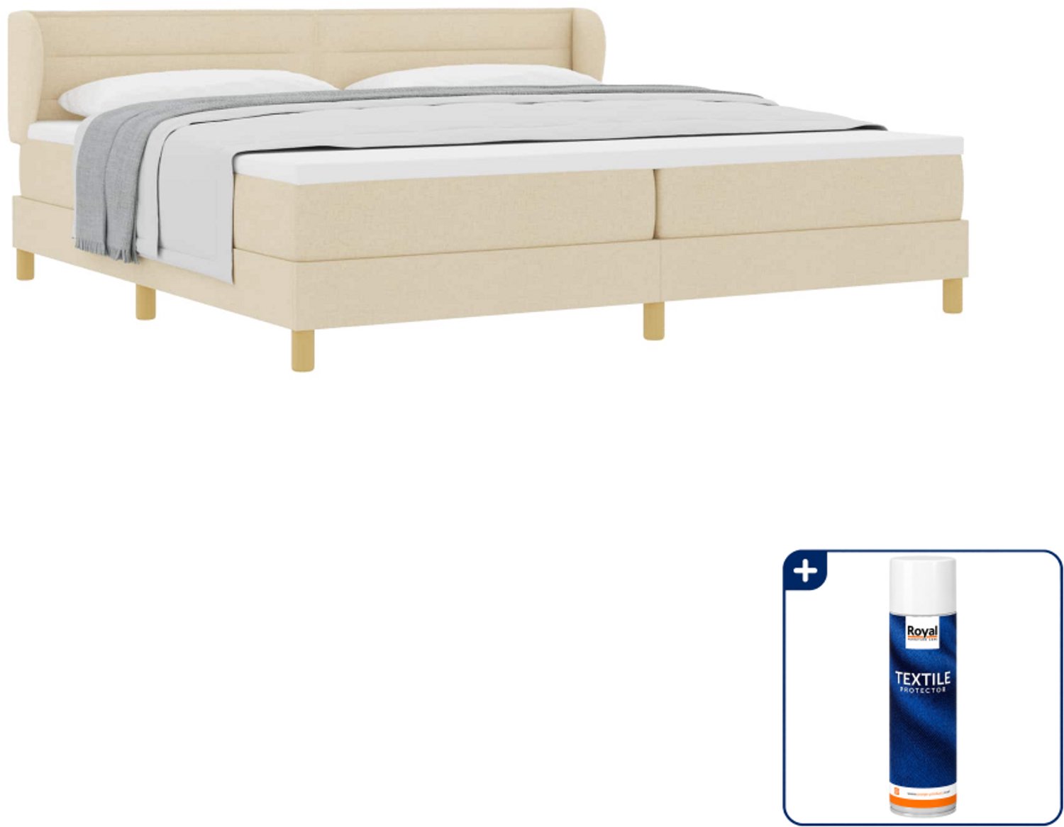 vidaXL boxspringbed - 200 x 200 cm - crème - Inclusief textielbeschermer 500 ml