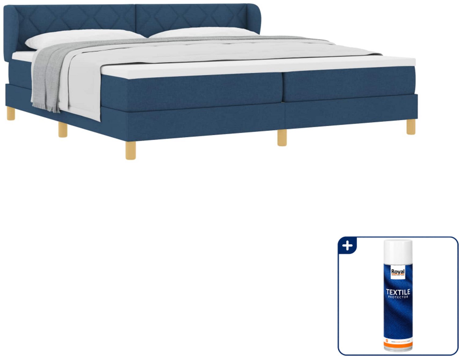 vidaXL boxspringbed - 200 x 200 cm - blauw - Inclusief textielbeschermer 500 ml