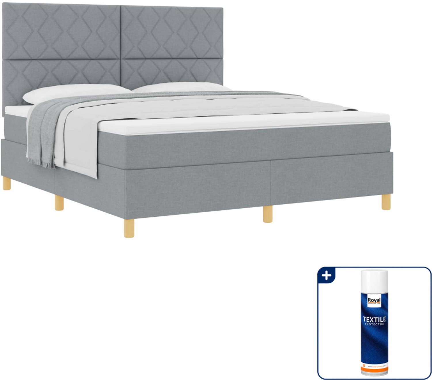 vidaXL Kingsize boxspringbed - 180 x 200 cm - stof - lichtgrijs - Inclusief textielbeschermer 500 ml