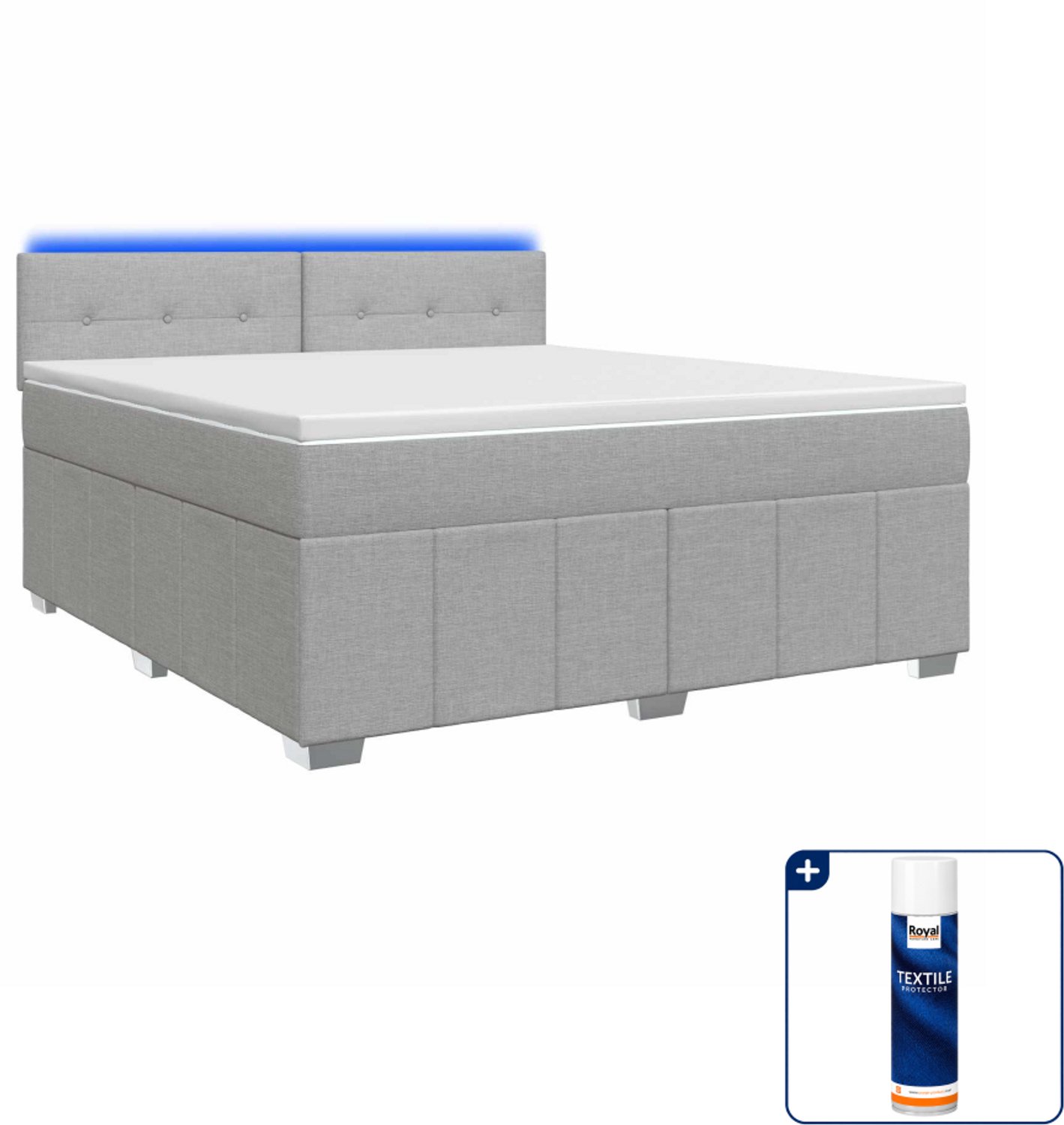 vidaXL Queensize boxspringbed met matras - 160 x 200 cm - lichtgrijs - Inclusief textielbeschermer 500 ml