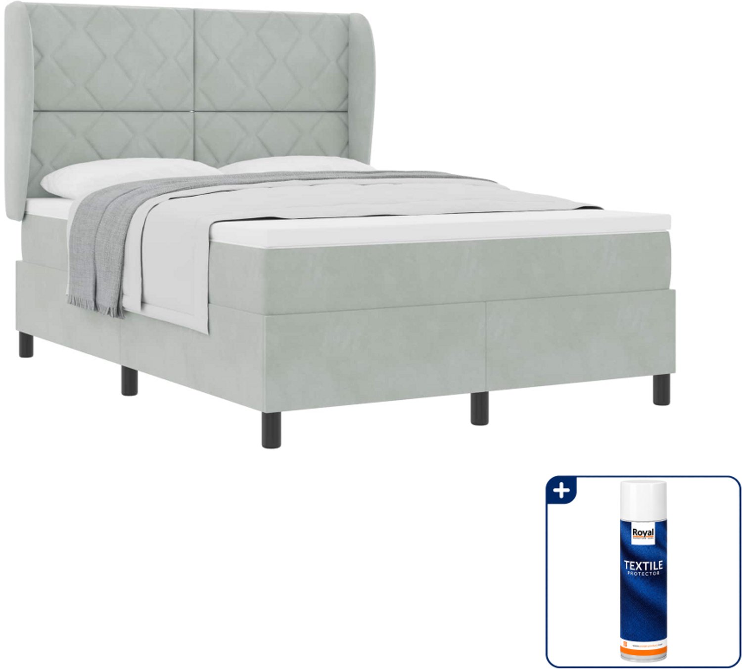vidaXL Boxspringbed - 140 x 190 cm - lichtgrijs - Inclusief textielbeschermer 500 ml