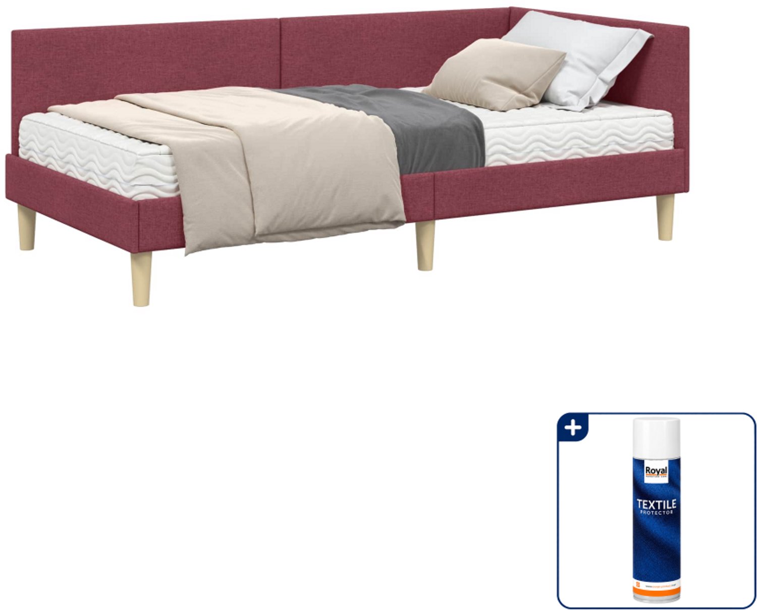 vidaXL hoekbed met matras - 100 x 200 cm - stof - wijnrood - Inclusief textielbeschermer 500 ml Lichtgrijs