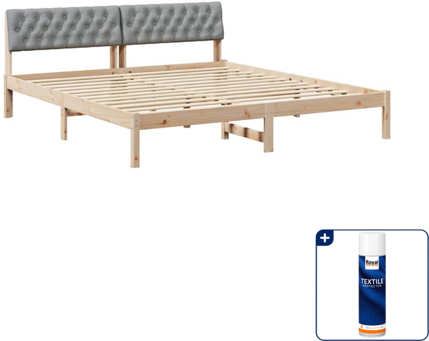 vidaXL Kingsize bedframe 180 x 200 cm - massief grenenhout - bruin - Inclusief textielbeschermer 500 ml