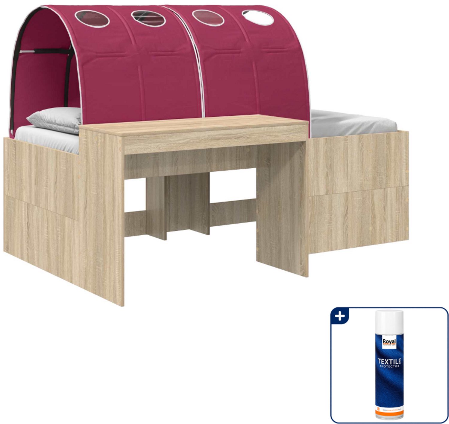 vidaXL loftbed met tunnel - 80 x 200 cm - bewerkt hout - sonoma eiken - Inclusief textielbeschermer 500 ml Bruin