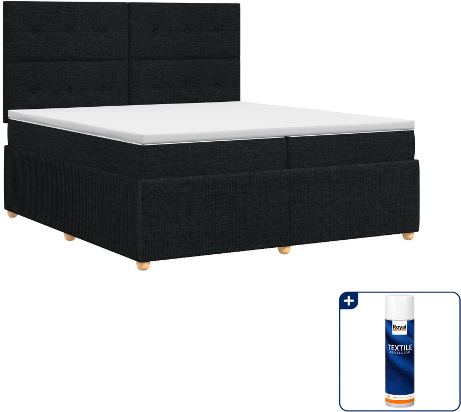 vidaXL boxspringbed - Super kingsize - 200 x 200 cm - zwart - Inclusief textielbeschermer 500 ml