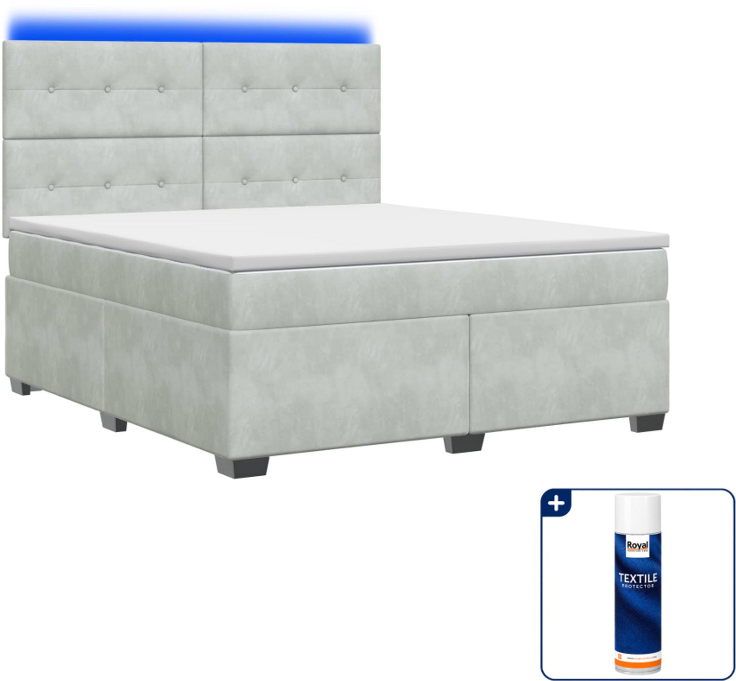 vidaXL Boxspringbed met matras - 140 x 190 cm - fluweel - lichtgrijs - Inclusief textielbeschermer 500 ml
