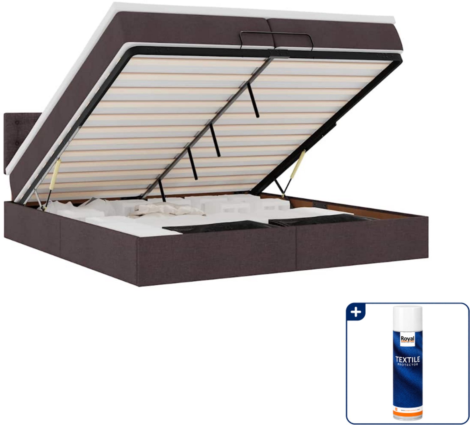 vidaXL ottoman bed - Super kingsize - 200 x 200 cm - stof - donkerbruin - Inclusief textielbeschermer 500 ml Grijs