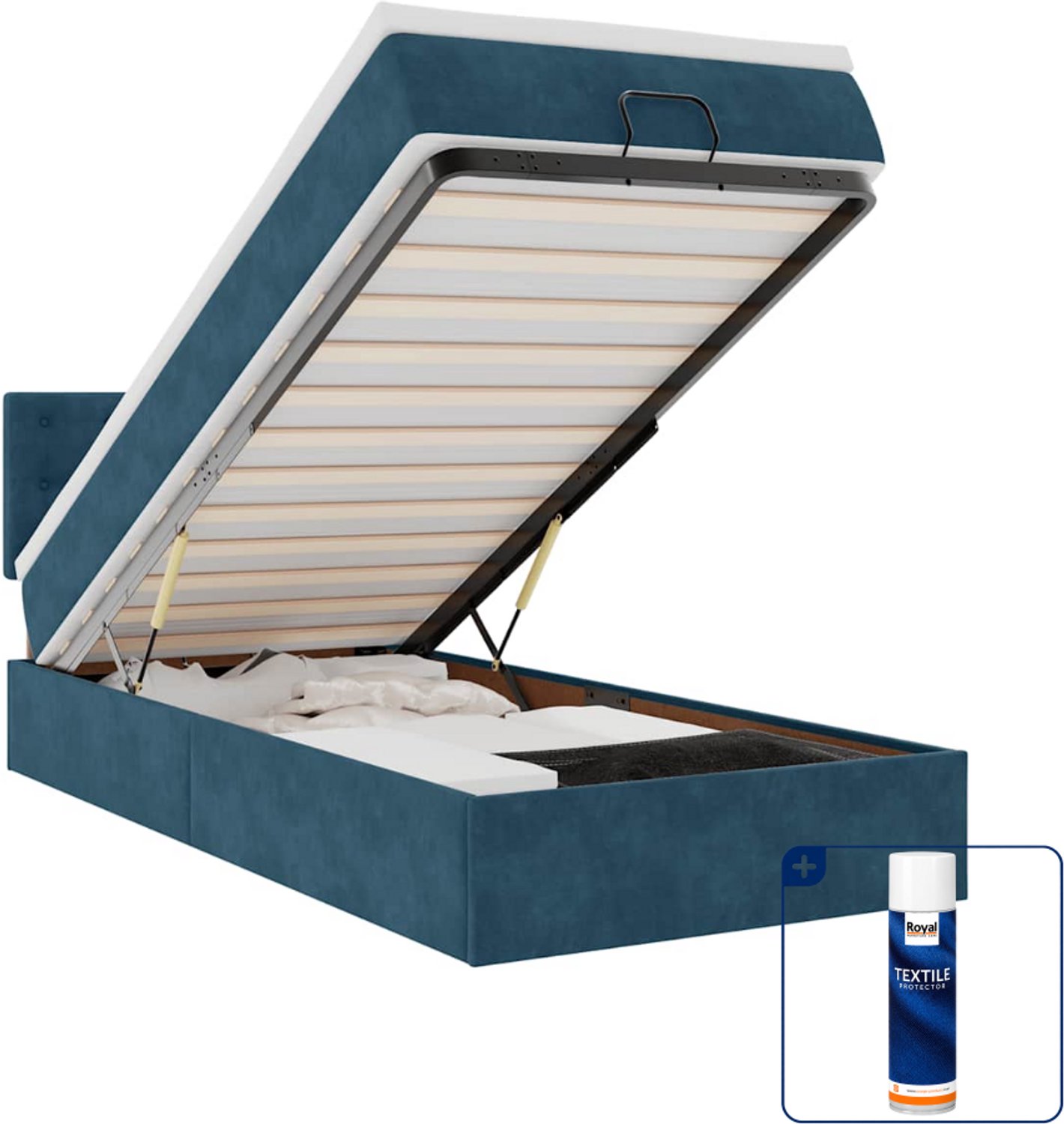 vidaXL ottomaan bed met matras - 90 x 190 cm - fluweel - donkerblauw - Inclusief textielbeschermer 500 ml Bruin