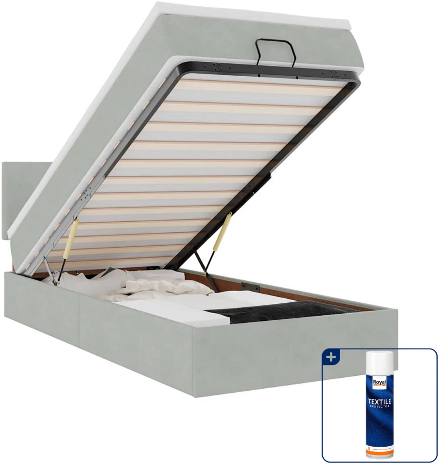 vidaXL ottoman bed met matras - 90 x 190 cm - fluweel - lichtgrijs - Inclusief textielbeschermer 500 ml Roze
