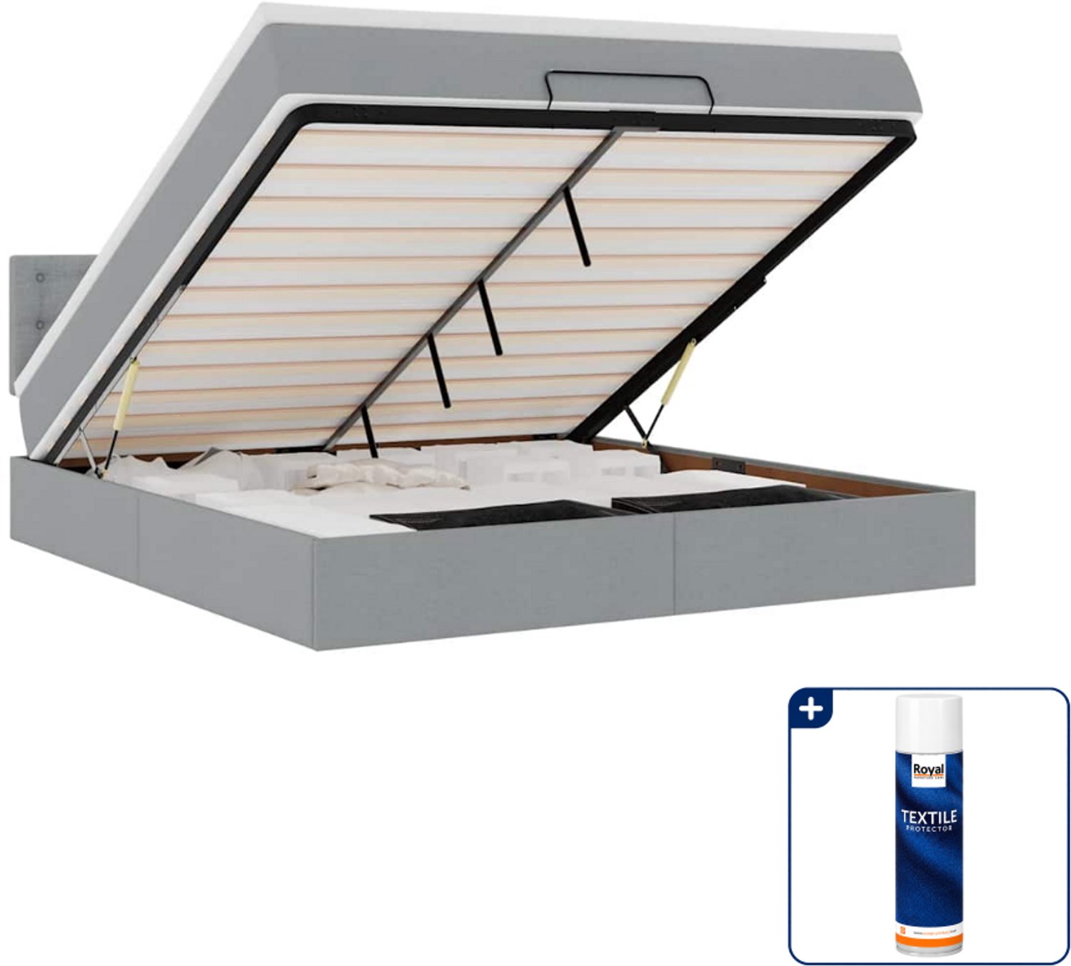 vidaXL Queensize bed met matras - 160 x 200 cm - stof - lichtgrijs - Inclusief textielbeschermer 500 ml Bruin