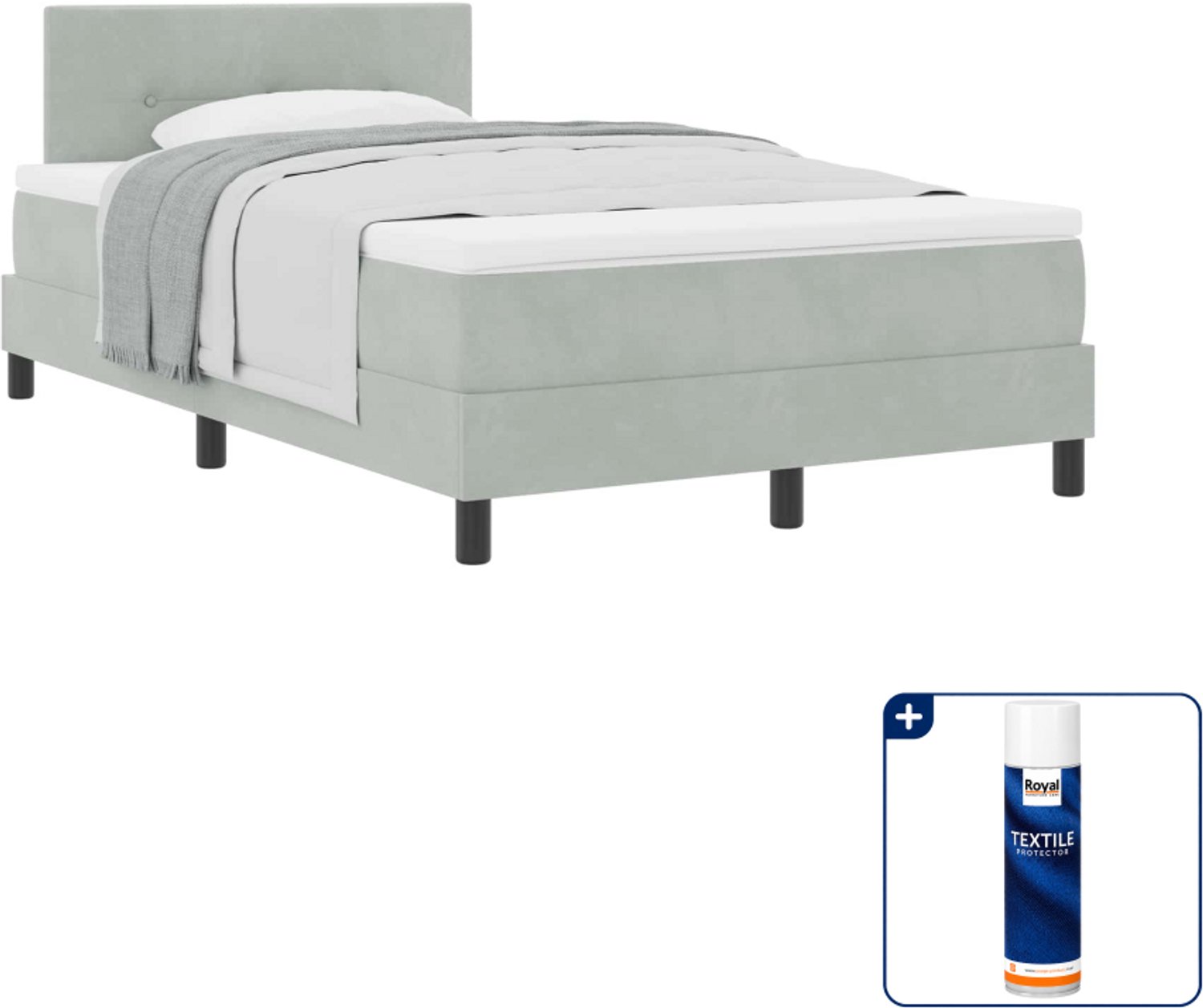 vidaXL boxspringbed - 120 x 190 cm - fluweel - lichtgrijs - Inclusief textielbeschermer 500 ml