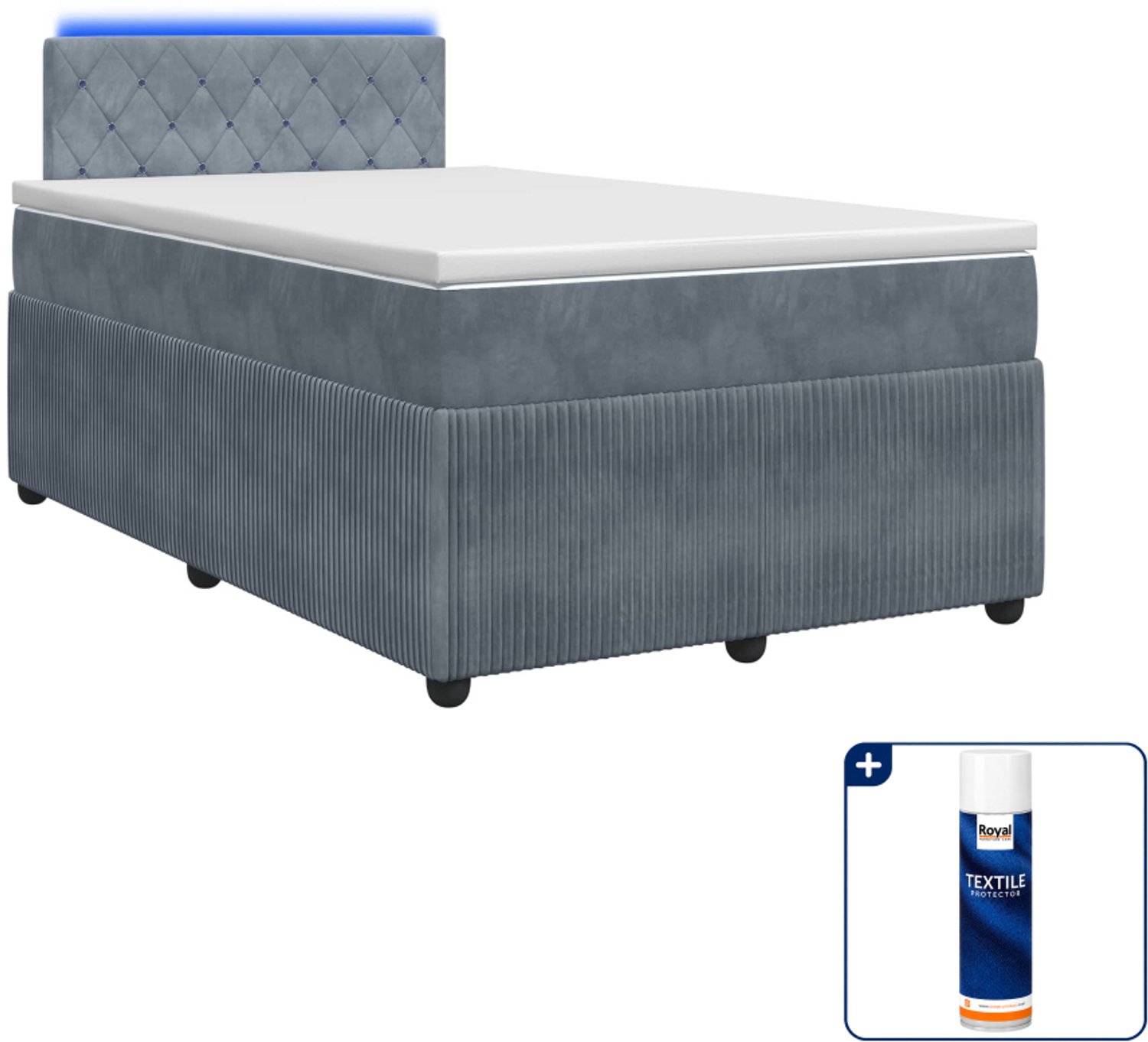 vidaXL boxspringbed met matras - 120 x 200 cm - fluweel - donkergrijs - Inclusief textielbeschermer 500 ml Donker Grijn
