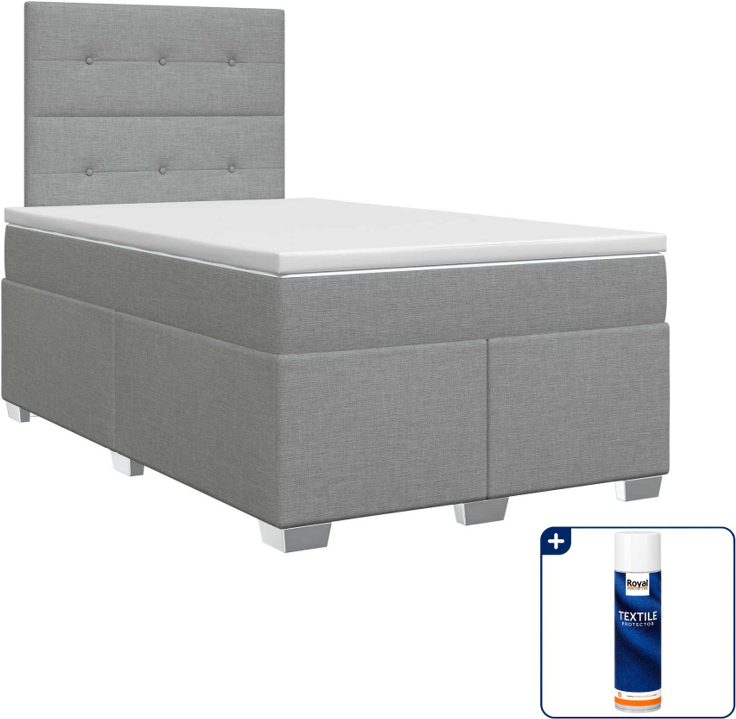 vidaXL boxspringbed met matras - 120 x 190 cm - stof - lichtgrijs - Inclusief textielbeschermer 500 ml