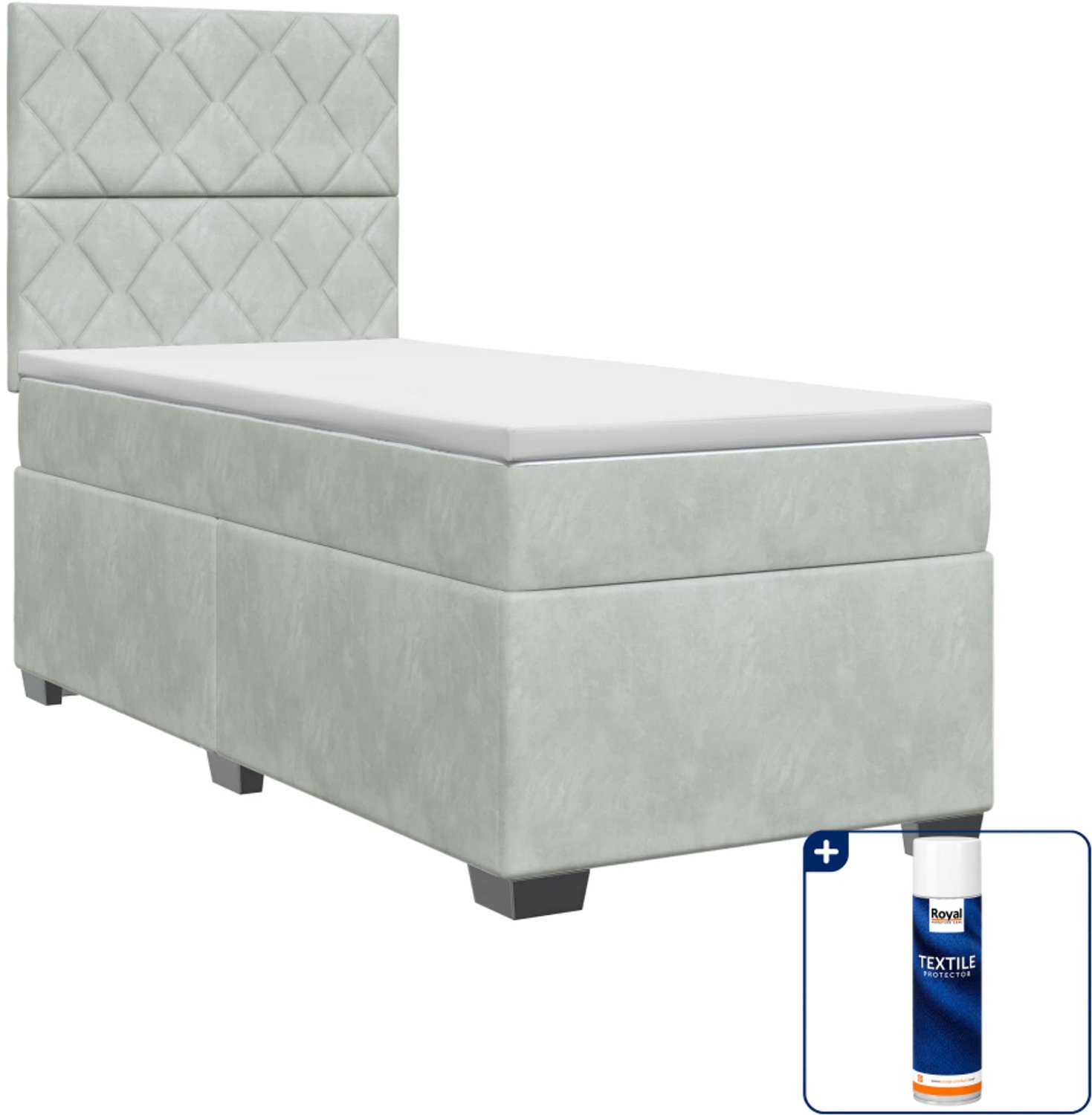 vidaXL boxspringbed met matras - 90 x 190 cm - lichtgrijs - Inclusief textielbeschermer 500 ml