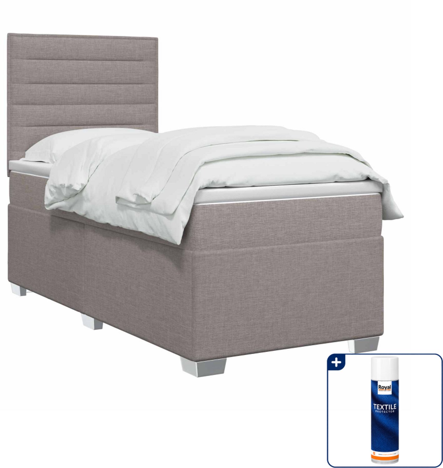 vidaXL Boxspringbed - 100 x 200 cm - stof - taupe - Inclusief textielbeschermer 500 ml