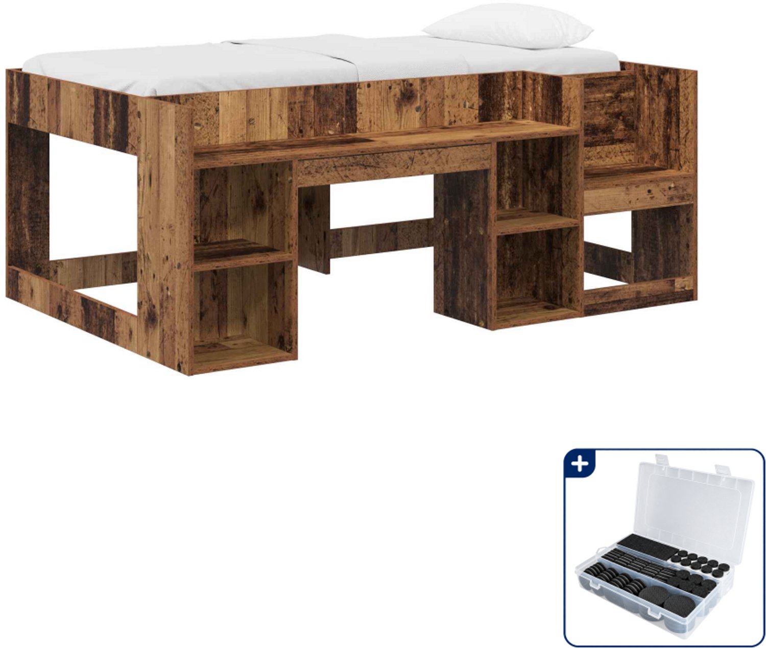 vidaXL jeugd bedframe - 80 x 160 cm - bewerkt hout - oud hout - Inclusief antikrasvilt 177-delig Bruin