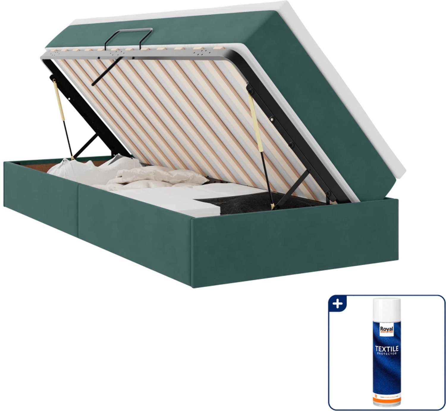 vidaXL opbergbed met matras - 100 x 200 cm - fluweel - donkergroen - Inclusief textielbeschermer 500 ml Crème