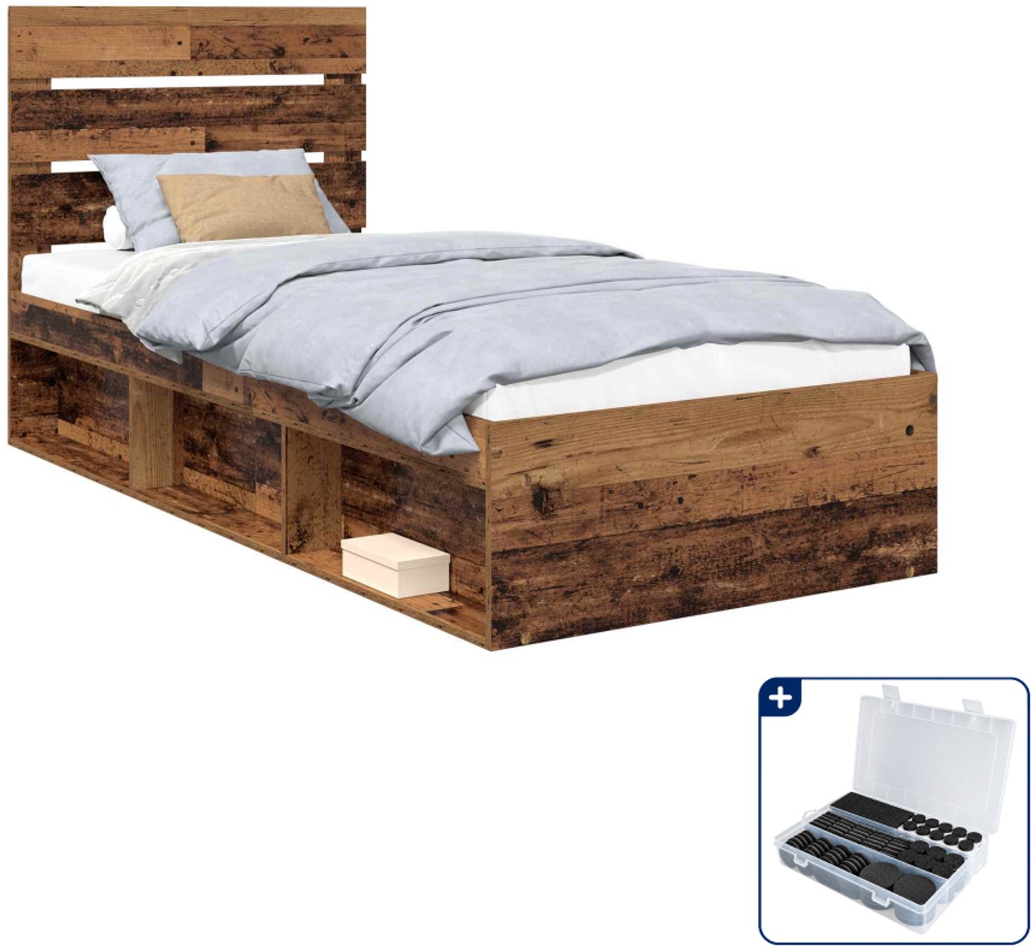 vidaXL Bedframe - 90 x 200 cm - oudhout - Inclusief antikrasvilt 177-delig Wit