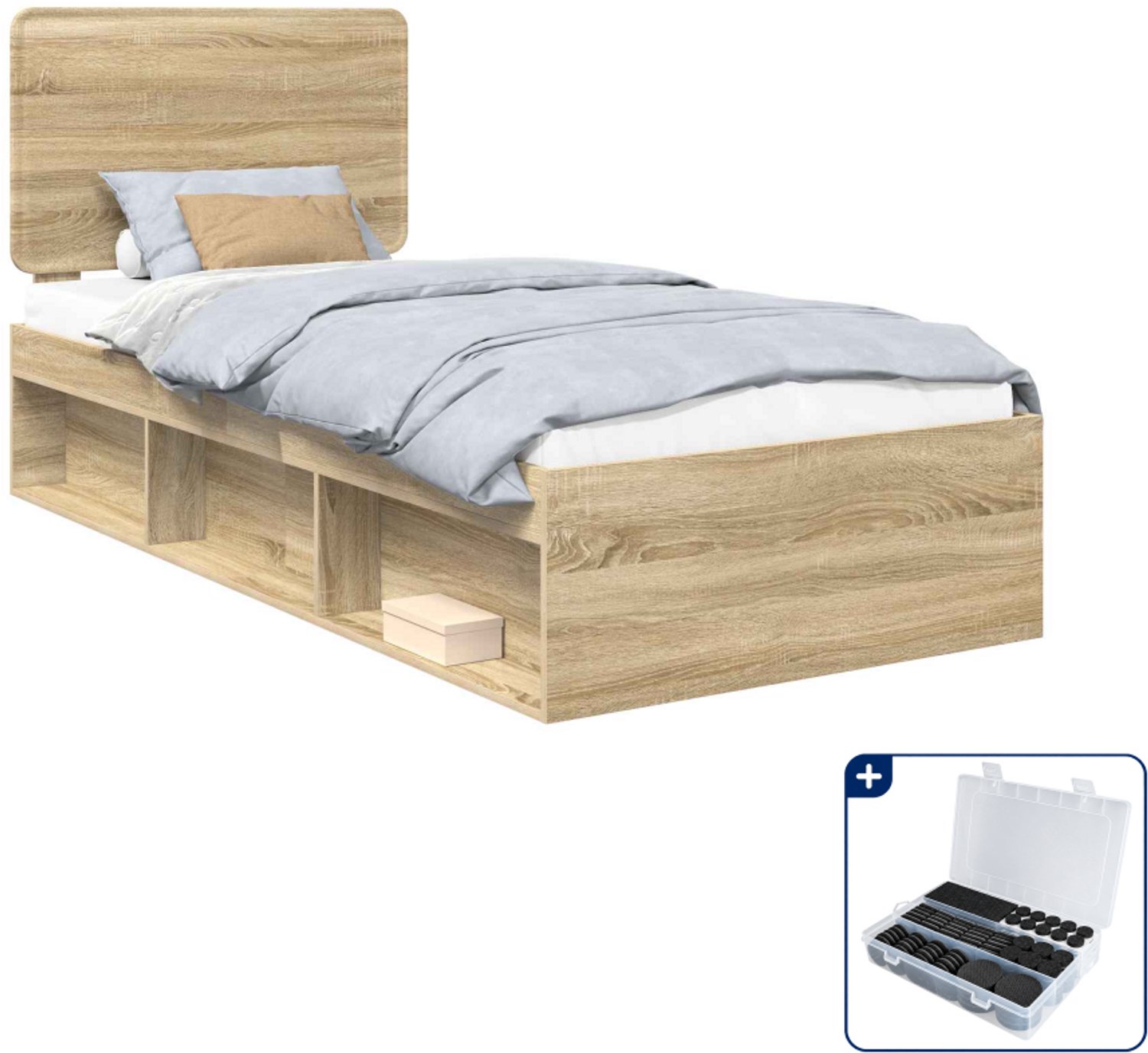 vidaXL bedframe - 100 x 200 cm - massief grenenhout - sonoma eiken - Inclusief antikrasvilt 177-delig