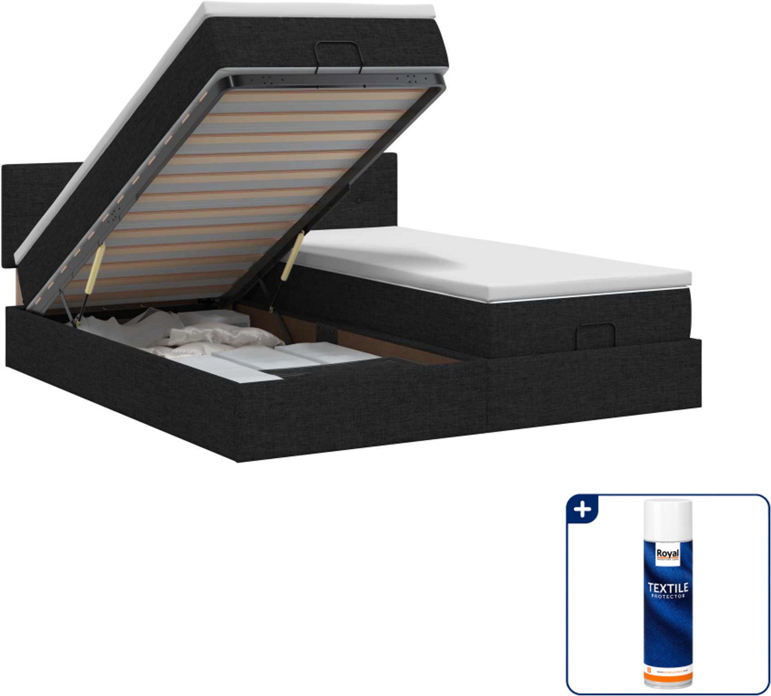 vidaXL Kingsize ottoman bed - 180 x 200 cm - stof - zwart - Inclusief textielbeschermer 500 ml