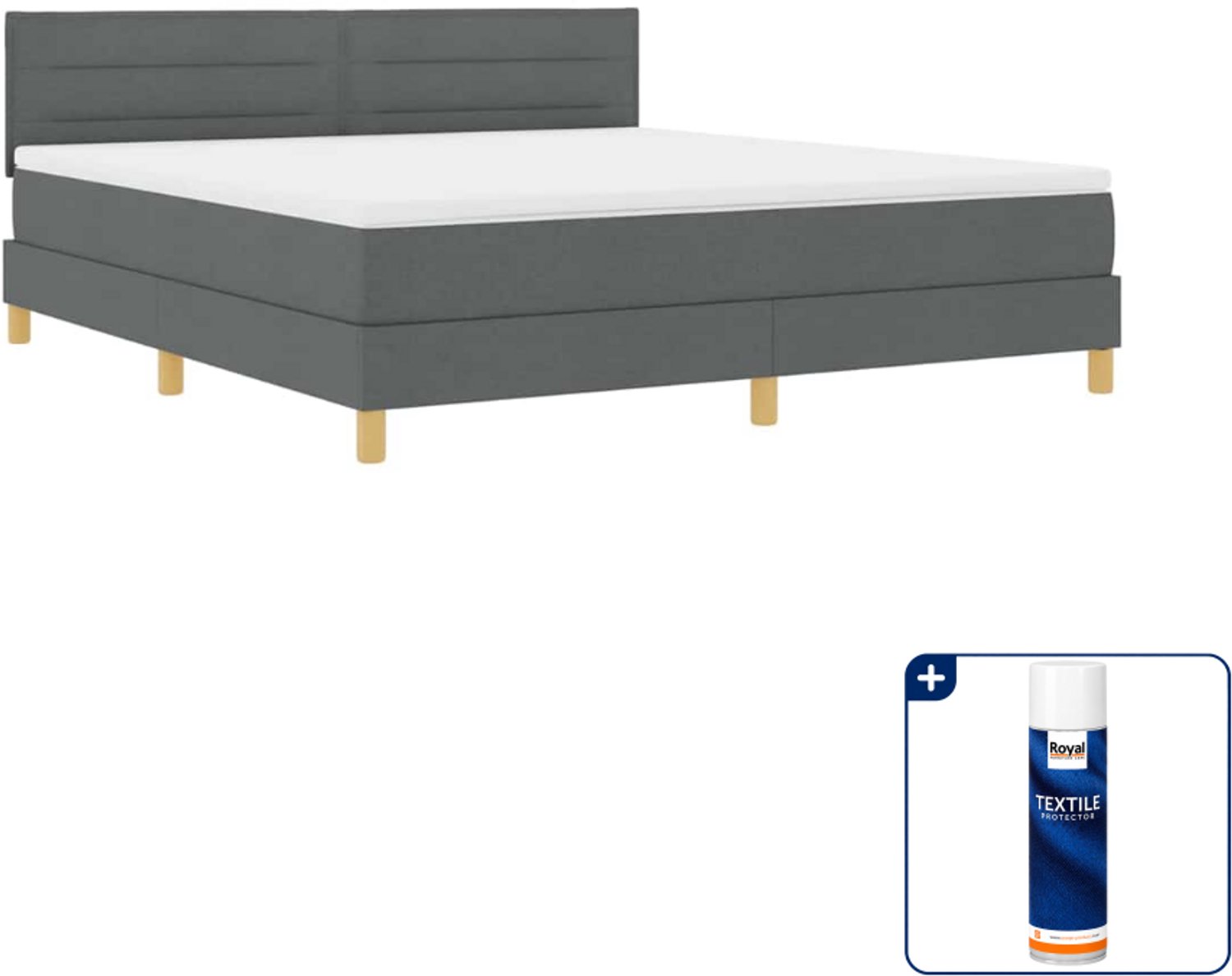 vidaXL Kingsize boxspring - 180 x 200 cm - donkergrijs - Inclusief textielbeschermer 500 ml
