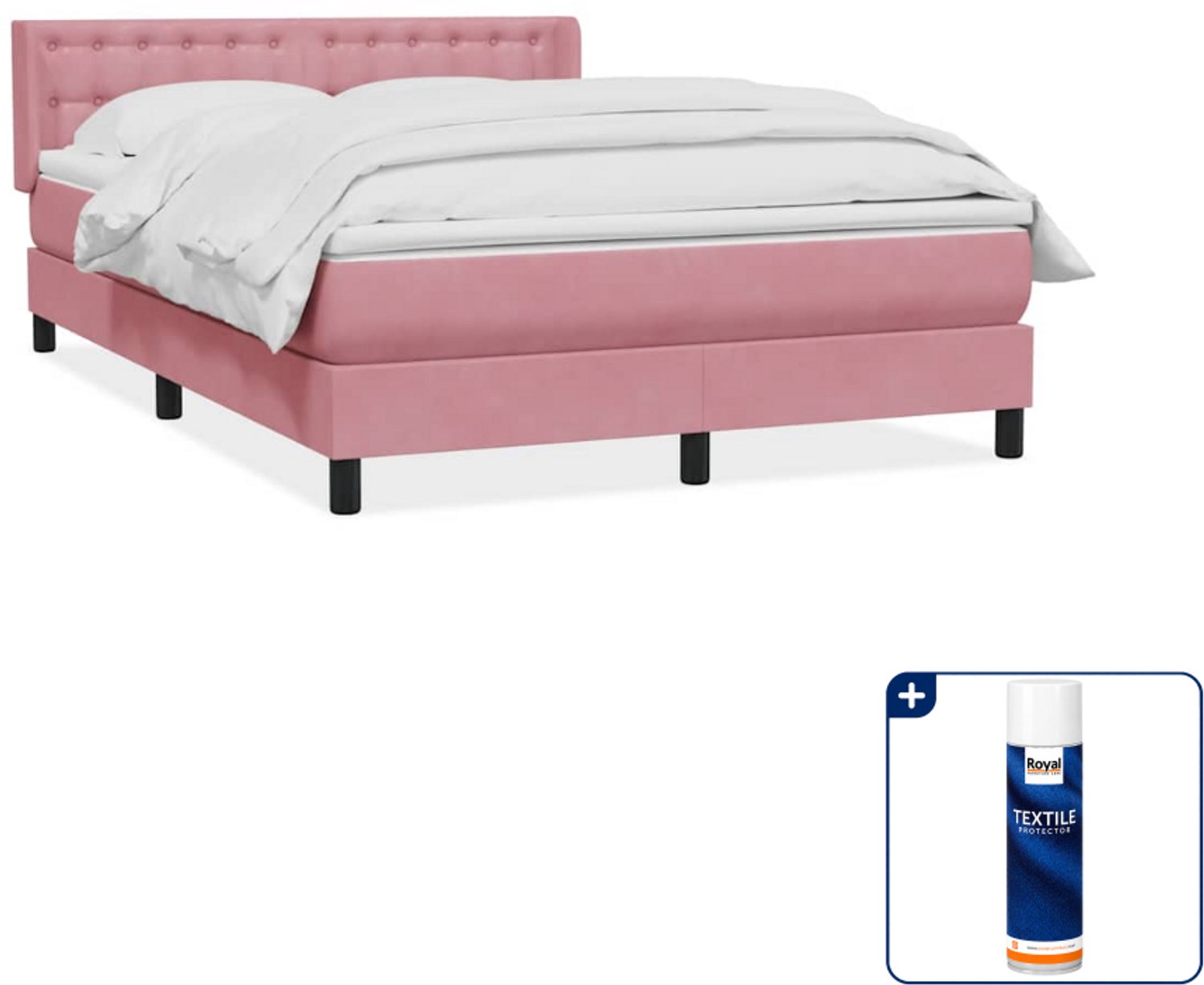 vidaXL Boxspring Queensize - 160 x 210 cm - fluweel - roze - Inclusief textielbeschermer 500 ml