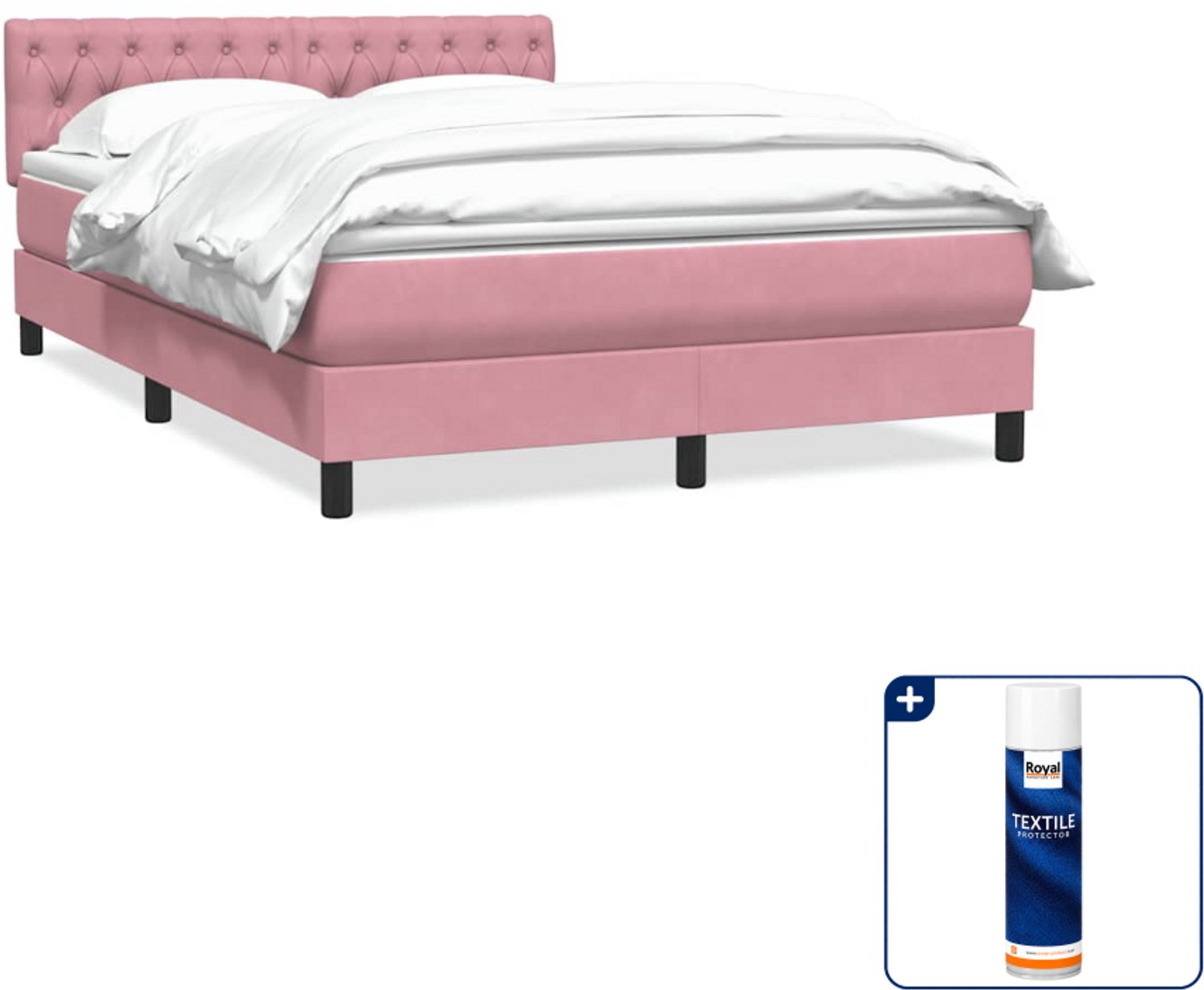 vidaXL boxspring Queensize - 160 x 210 cm - roze - Inclusief textielbeschermer 500 ml Wit
