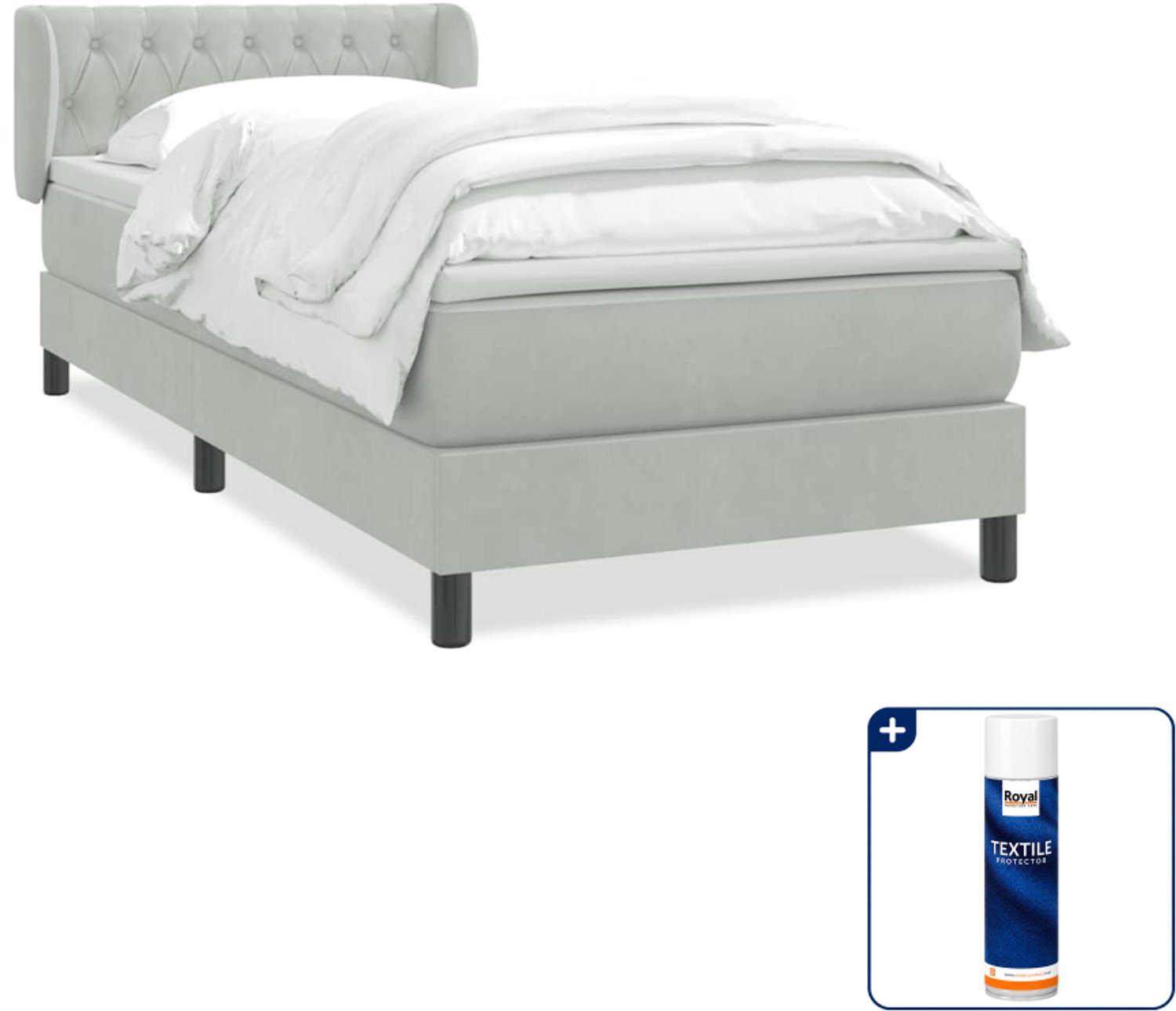 vidaXL boxspring met matras 80 x 220 cm - fluweel - lichtgrijs - Inclusief textielbeschermer 500 ml Bruin