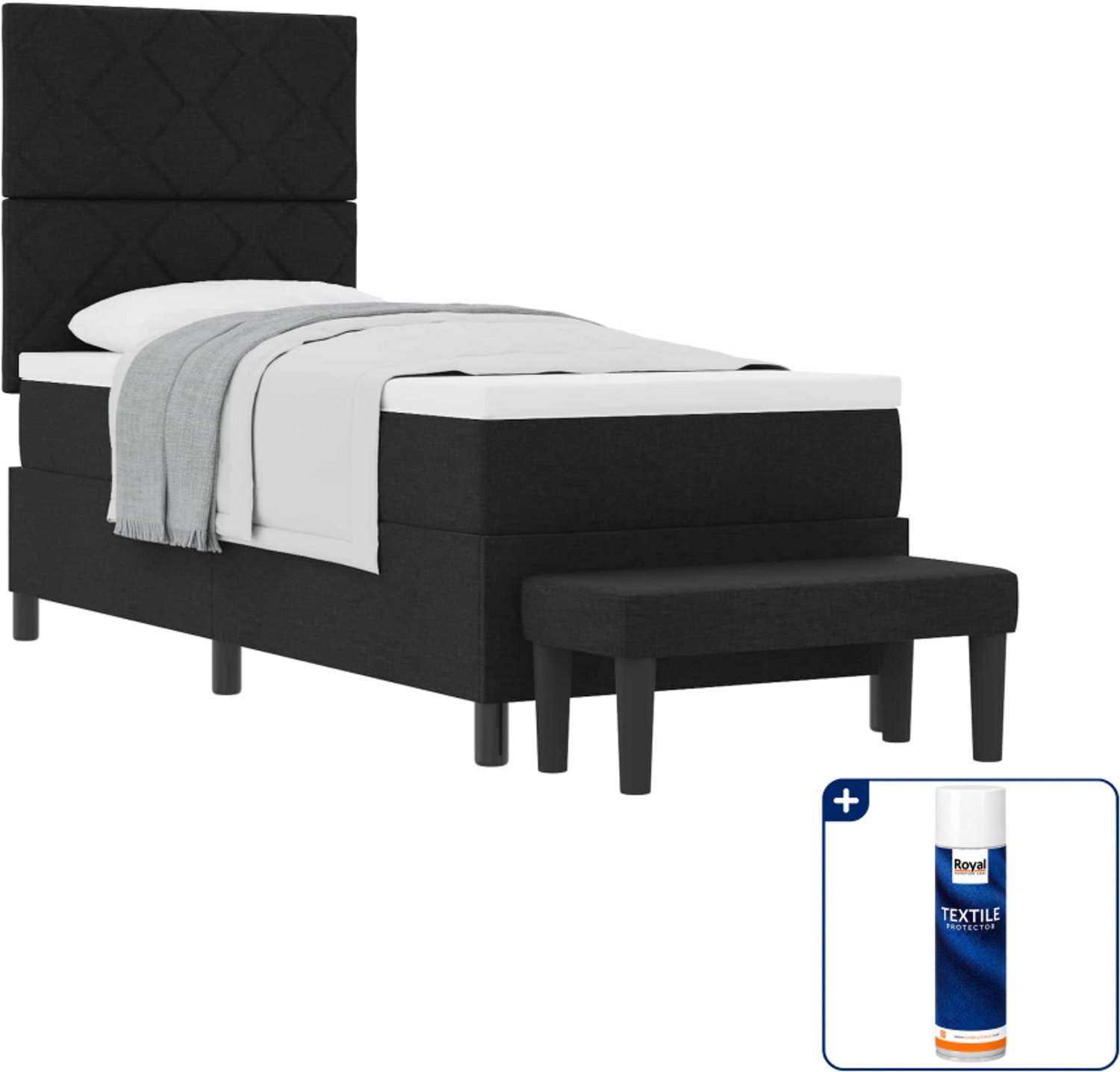 vidaXL boxspringbed - 80 x 200 cm - zwart - Inclusief textielbeschermer 500 ml Lichtgrijs