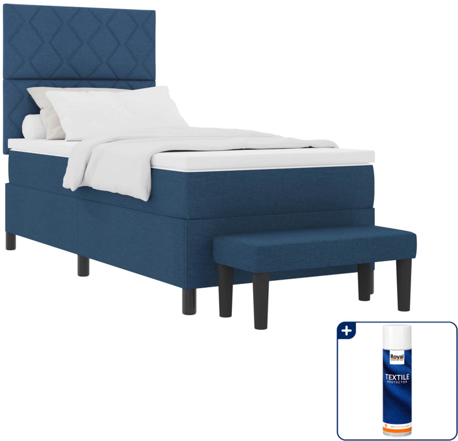 vidaXL boxspringbed - 100 x 200 cm - stof - blauw - Inclusief textielbeschermer 500 ml Taupe