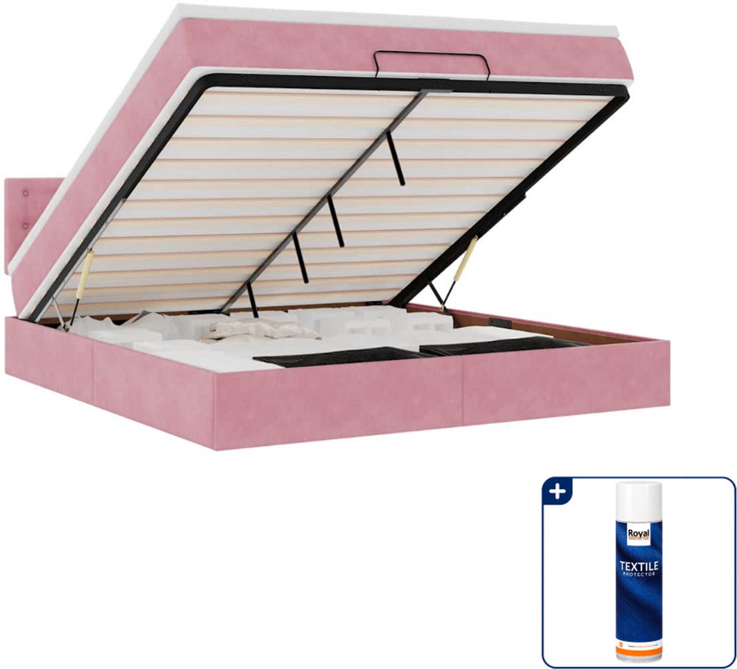 vidaXL Queensize ottoman bed - 160 x 200 cm - fluweel - roze - Inclusief textielbeschermer 500 ml Crème