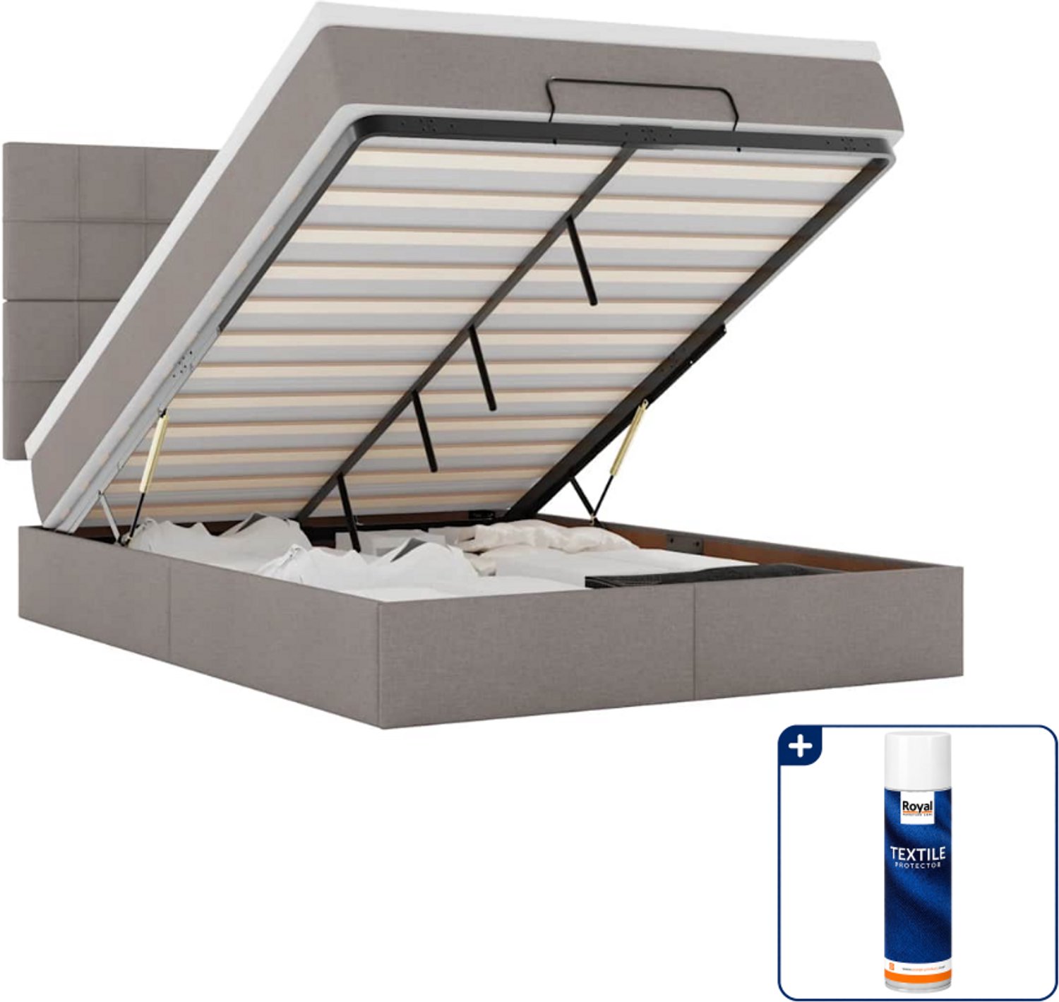 vidaXL ottoman bed - Small double - 140 x 200 cm - taupe - Inclusief textielbeschermer 500 ml Blauw