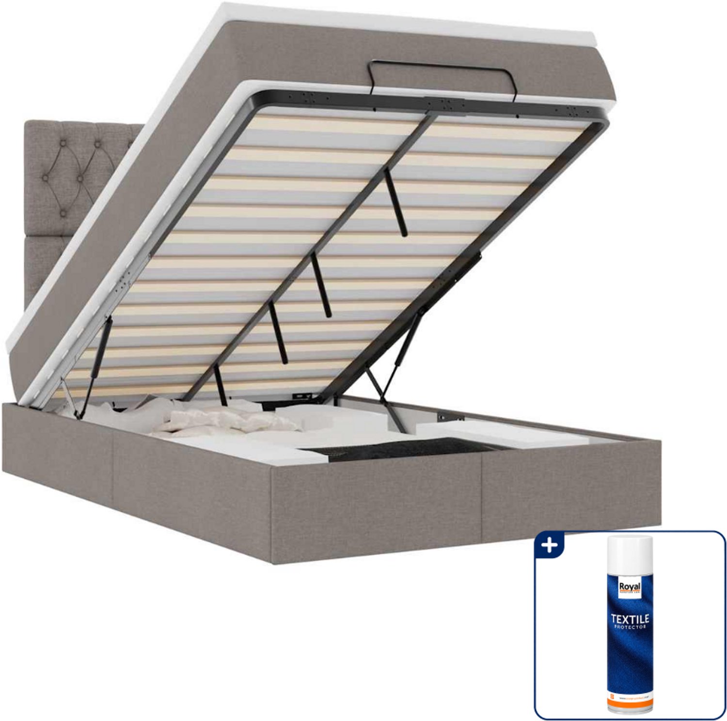 vidaXL ottomaan bed met matras en led - 120 x 200 cm - stof - taupe - Inclusief textielbeschermer 500 ml Grijs